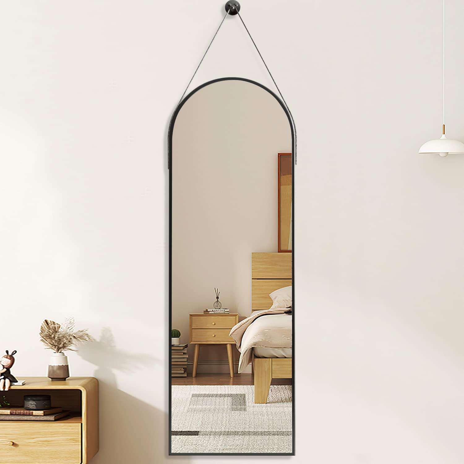 OGCAU OGCAU Full Length Mirror, Wall Mirror Full Length, Wall-Mounted Mirror, Body Mirror for Wall in Bedroom, Arched-Top Mirror, Hanging Mirror with Aluminum Alloy Frame (Oval Black)