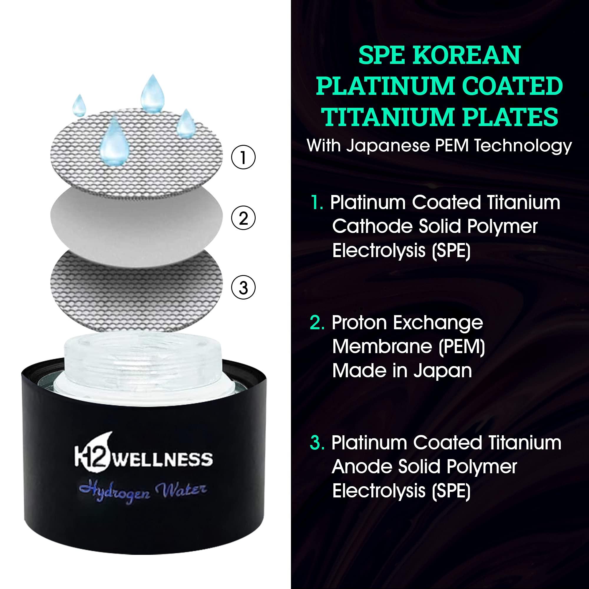 H2WELLNESS H2Wellness - Molecular Hydrogen Water Bottle, 400ml Portable Hydrogen Water Maker, Hydrogen Water Generator with Portable Inhaler Adapter and Self-Cleaning Mode, Black Tritan