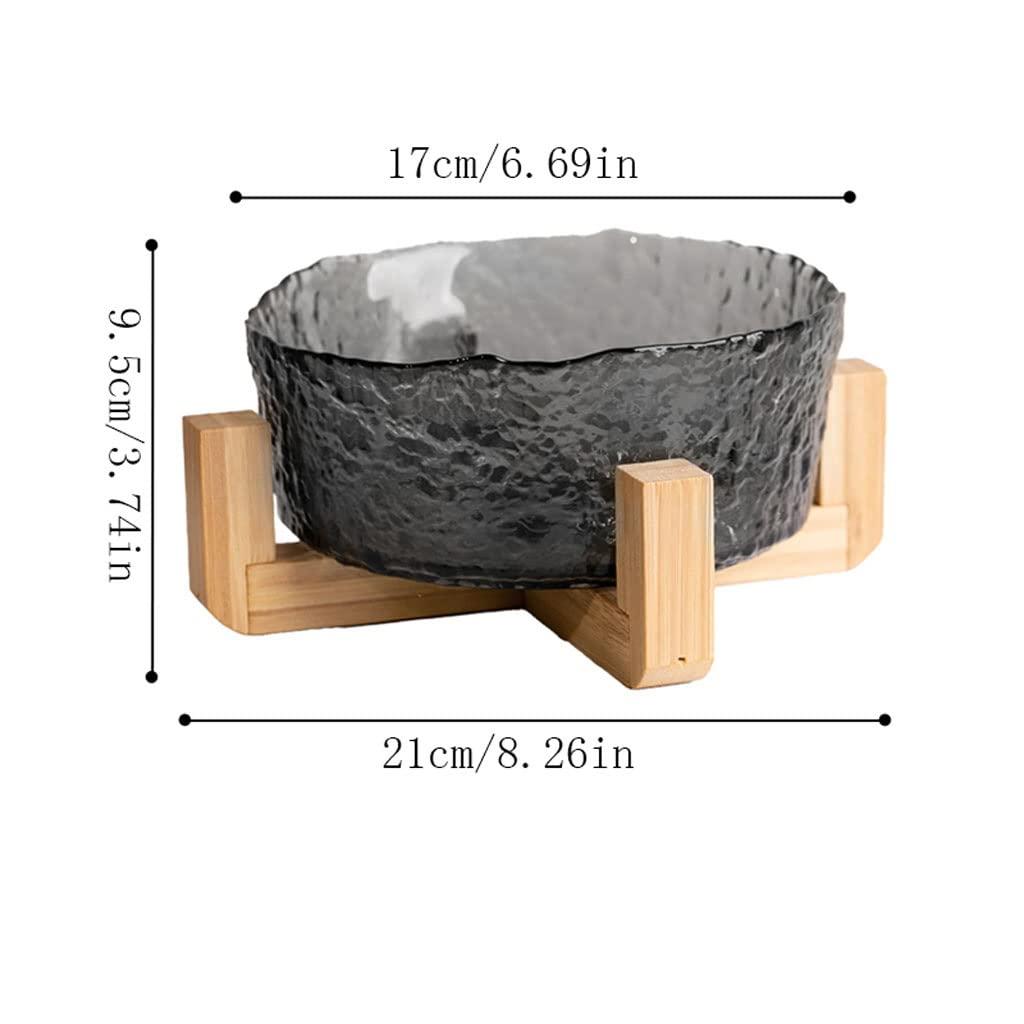 VIORED Creative Salad Bowl Salad Bowl Glass Transparent Hammer Pattern Home Vegetable Fruit Dessert Bowl Crystal Salad Bowl with Wooden Stand Dessert Snack Serving Bowls (Color : B2pc)