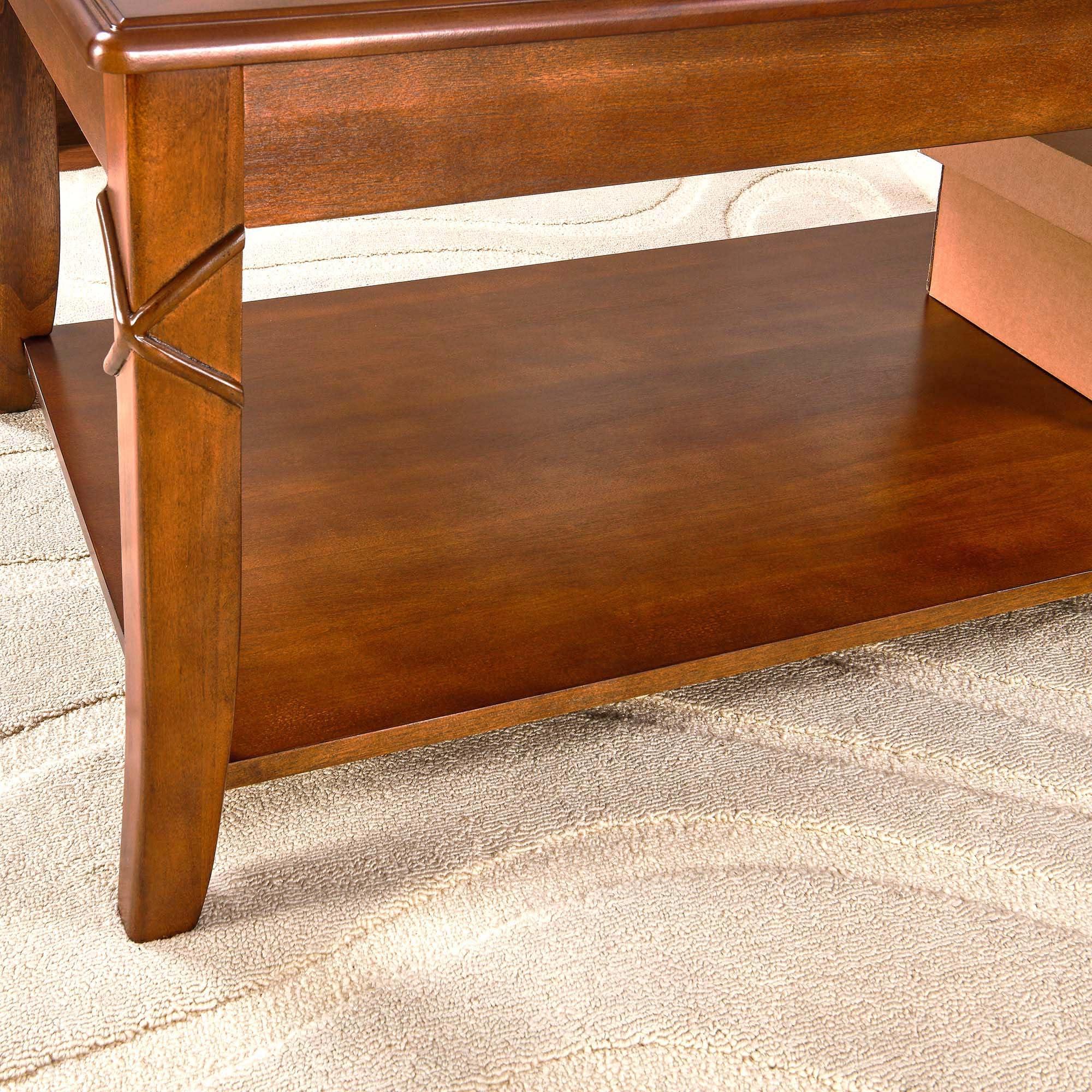 PADMA HOUSE PADMA HOUSE Solid Wood Coffee Table with Shelf, Vintage Rectangle Cocktail Table with Dual Hourglass Tabletop, Apartment Center Sofa Table with Curved Legs for Living Room, 43.3 * 23.6 * 17.7in