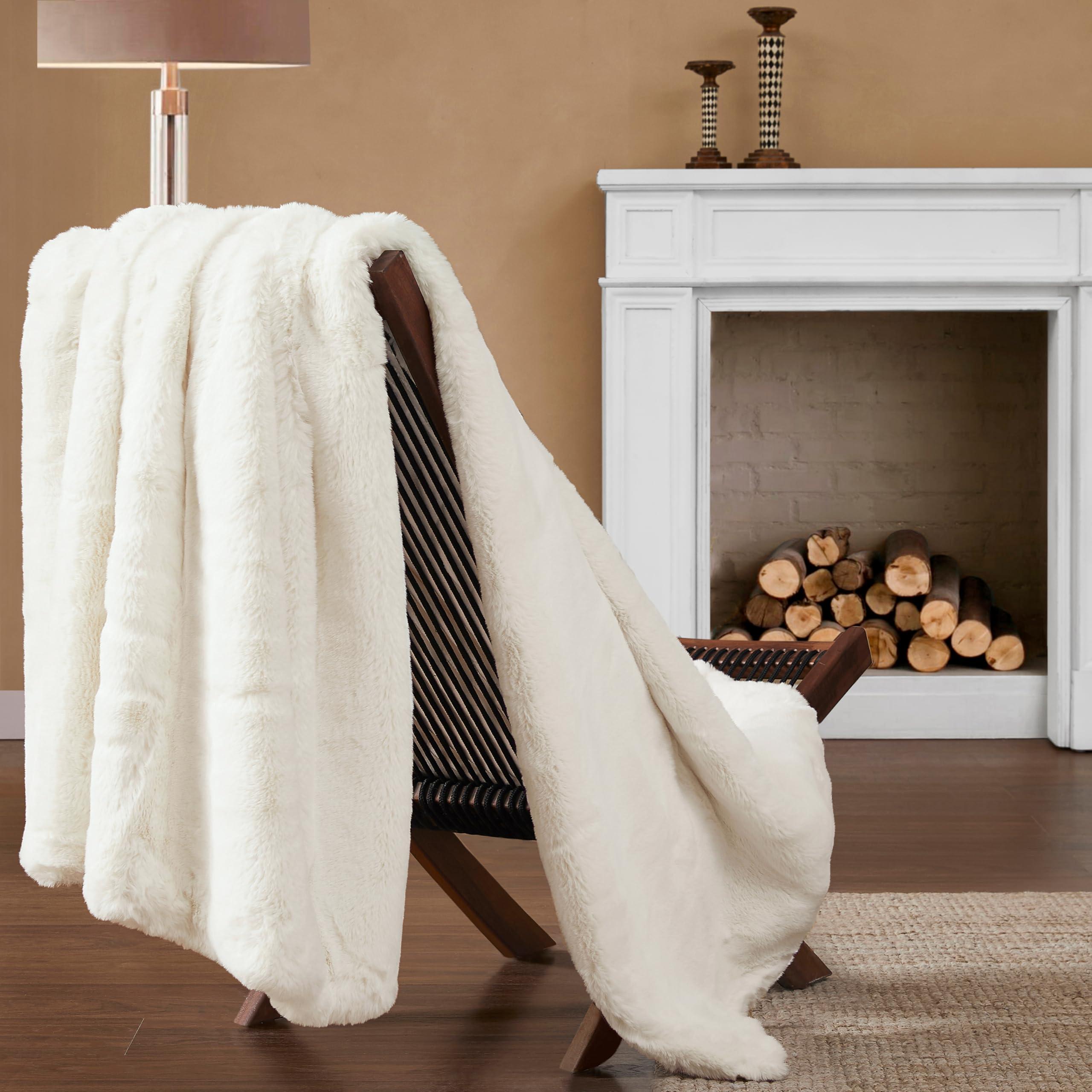 UGG UGG 16796 Euphoria Plush Faux Fur Reversible Throw Blanket for Couch or Bed Luxury Hotel Style Machine Washable Soft Cozy Home Decor Fuzzy Fluffy Sofa Blanket, 70 x 50-Inch, Snow