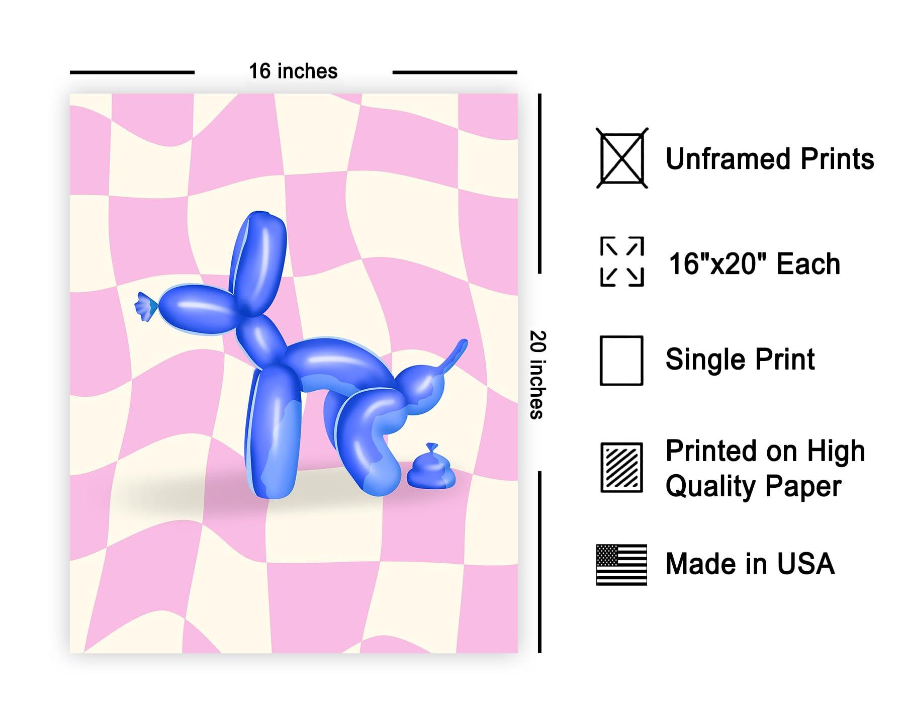 Poster Master Poster Master Balloon Dog Poster - Blue Pooping Dog Print - Balloon Art - Pink Checkered Art - Trendy Art - Funny Bathroom Decor - Guest Bath Decor - Humorous Restroom Decor - 16x20 UNFRAMEDWallArt