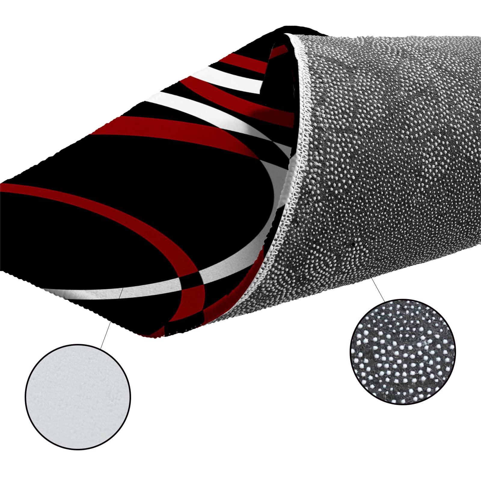Jolunifun Red Geometric Round Area Rug 5ft,Washable Outdoor Indoor Carpet Runner Rug for Bedroom,Kitchen,Bathroom,Living Room,Office,Black White Modern Abstarct Circle Area+Rug Large Bath Door Desk Floor Mat