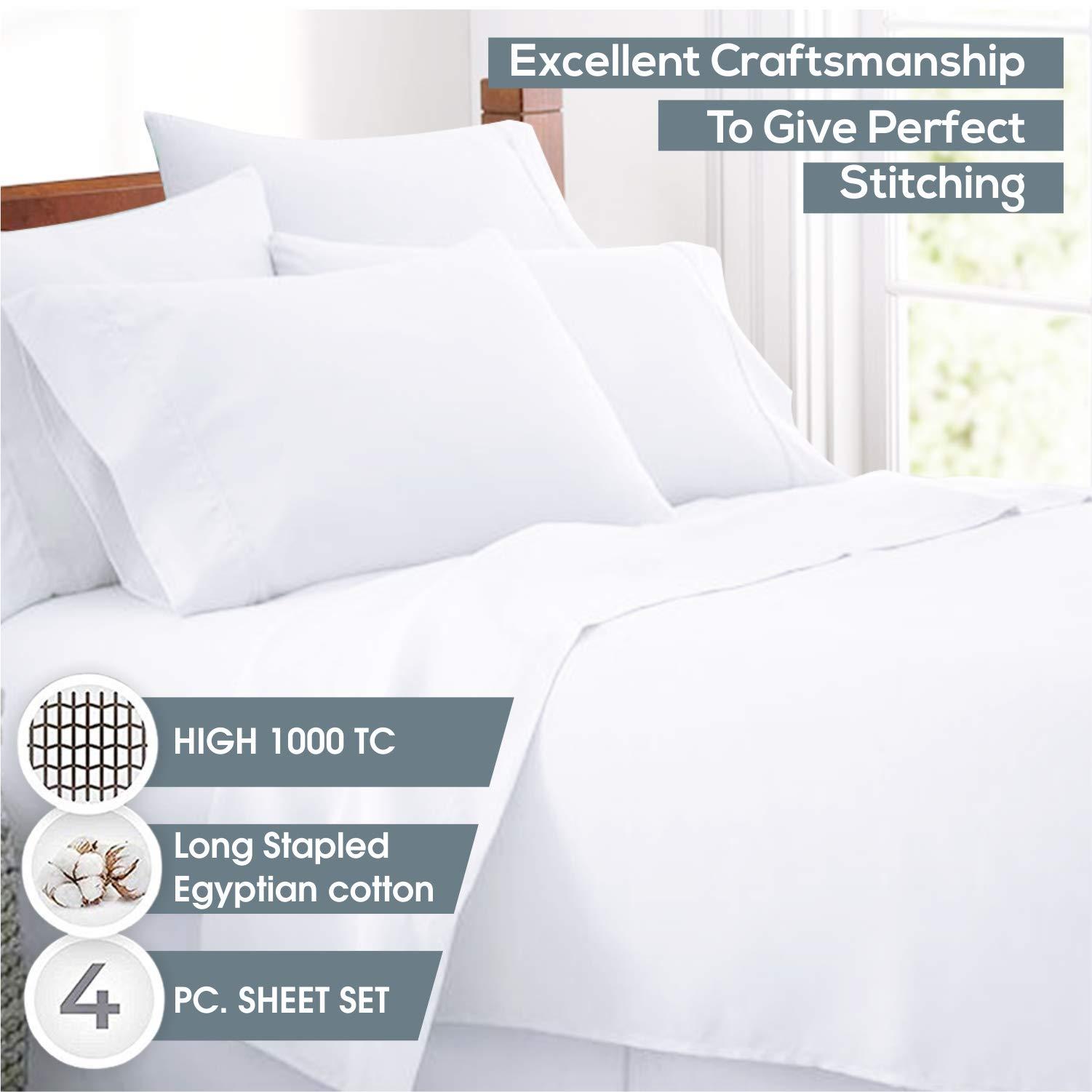 New York Mercado New York Mercado 1000 Thread Count Sheet Set 100% Long Staple Egyptian Cotton Luxurious Hotel Collection 4 Piece (1 Flat Sheet 1 Fitted Sheet & 2 Pillowcases) 16 Deep Pockets (Full, Navy Blue)