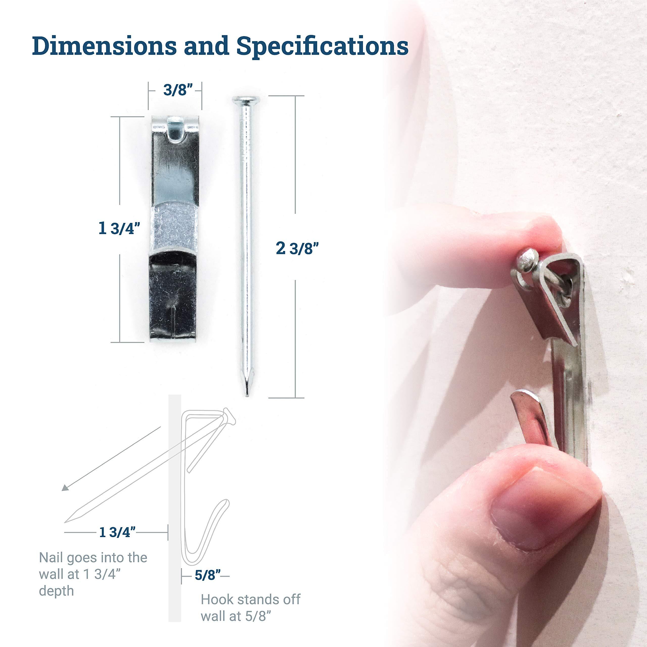 Picture Hang Solutions 100 lb Picture Hangers for Drywall - Heavy Duty Mirror and Picture Hanger Hooks with Nails - Frame Hanging Hardware 25 Pack