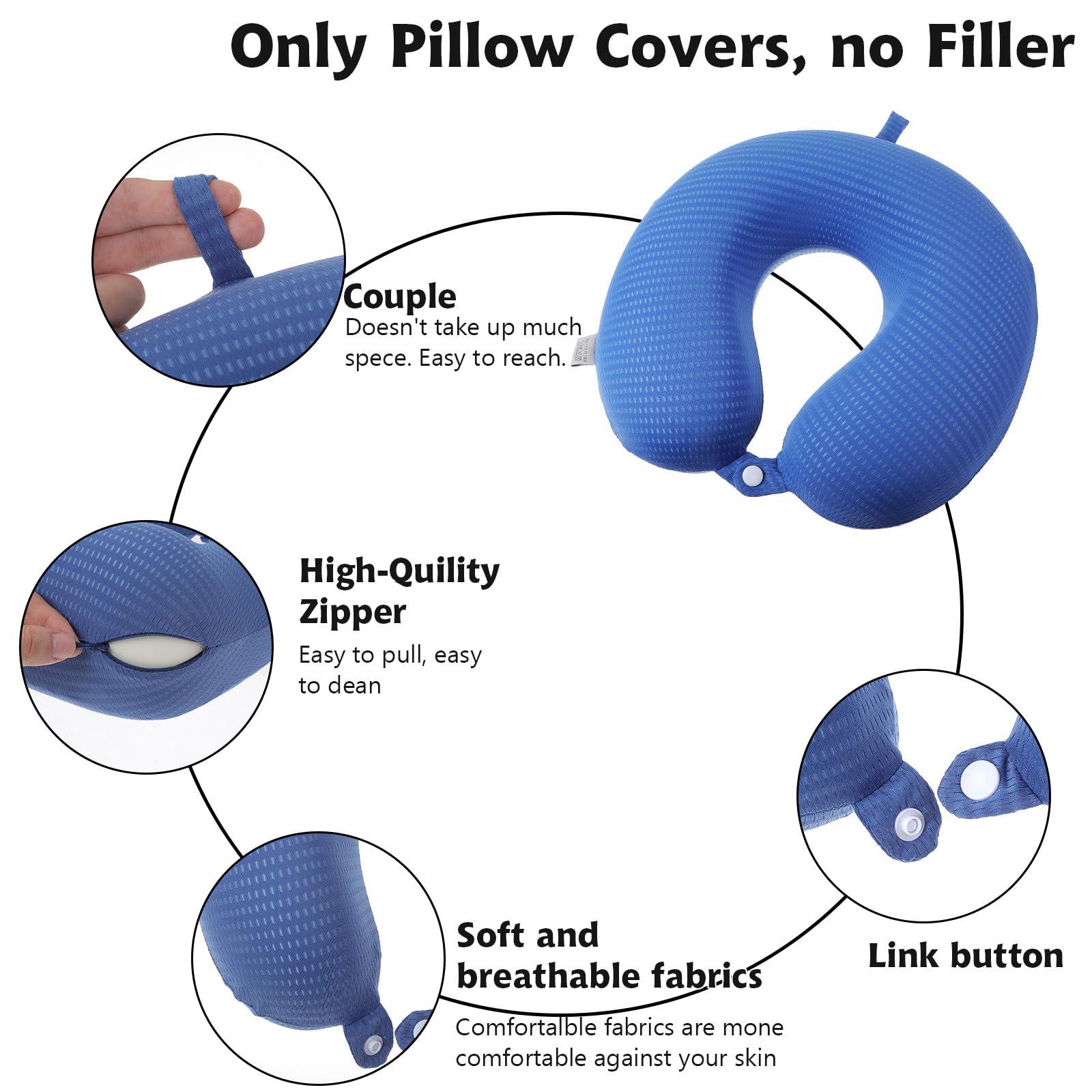 Gjinxi Neck Pillow Replacement Cover Travel U Neck Pillow Case Cover Travel Neck Pillow Cover Pillow, 13.39 U Shaped Neck Pillow Washable Cover, Airplane Pillow Cover (Only Pillow Covers, no Filler)(Blue)