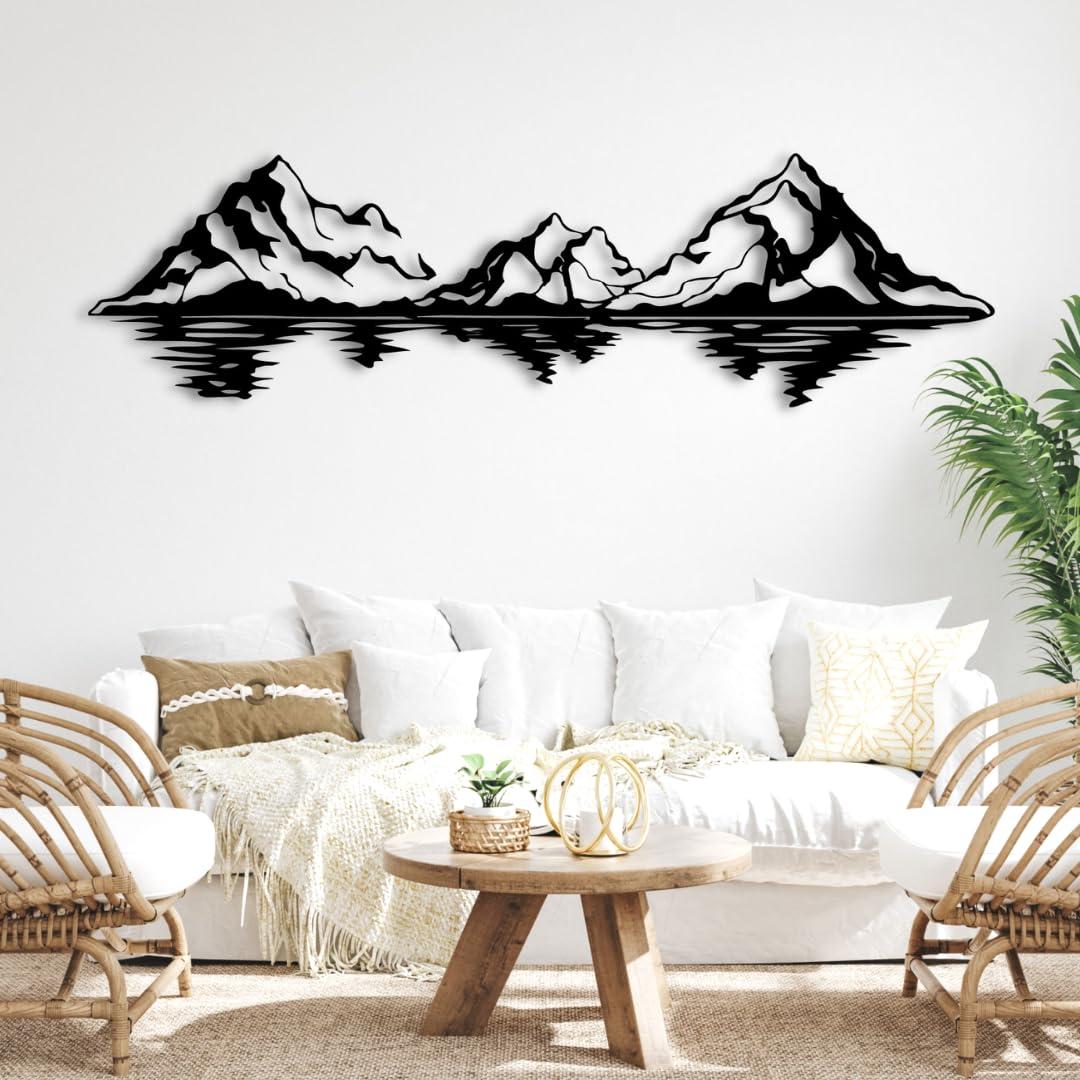Cadeali Metal Mountain Wall Art, Mountain Wall Decor, Mountain Metal Wall Art, Large Wall Art Mountains, Wall Hangings, Mountain Decoration for Living Room, Bedroom or Study (Sliver, 72"x21"/183x51cm-2 pieces)