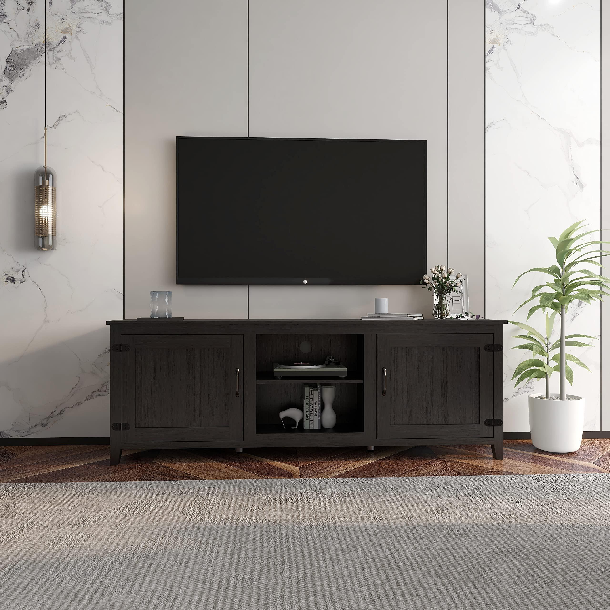 Generic TV Stand Storage Media Console Entertainment Center,Tradition Black,with Doors