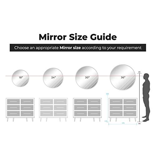 Fab Glass and Mirror Fab Glass and Mirror Frameless Round Safety Backing 1" Beveled Edge Mounted with Hooks-Wall Mirror for Bedroom, 30" x 30", White