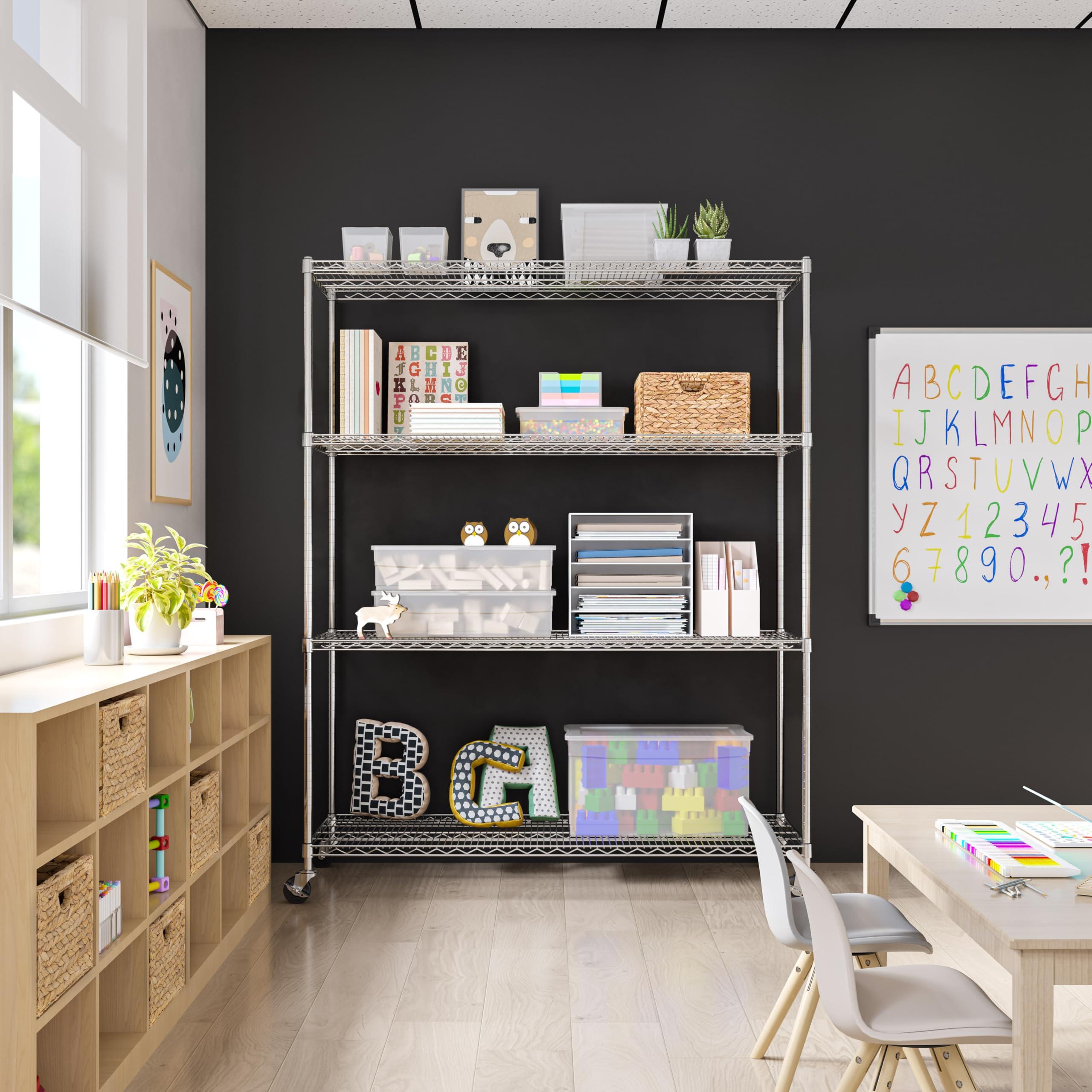 Seville Classics Seville Classics UltraDurable Heavy Duty NSF Solid Steel Wire Rack Storage Unit, Organizer for Garage, Warehouse, Office, Restaurant, Classroom, Kitchen, Steel, 4-Tier Shelving, 60" W x 24" D