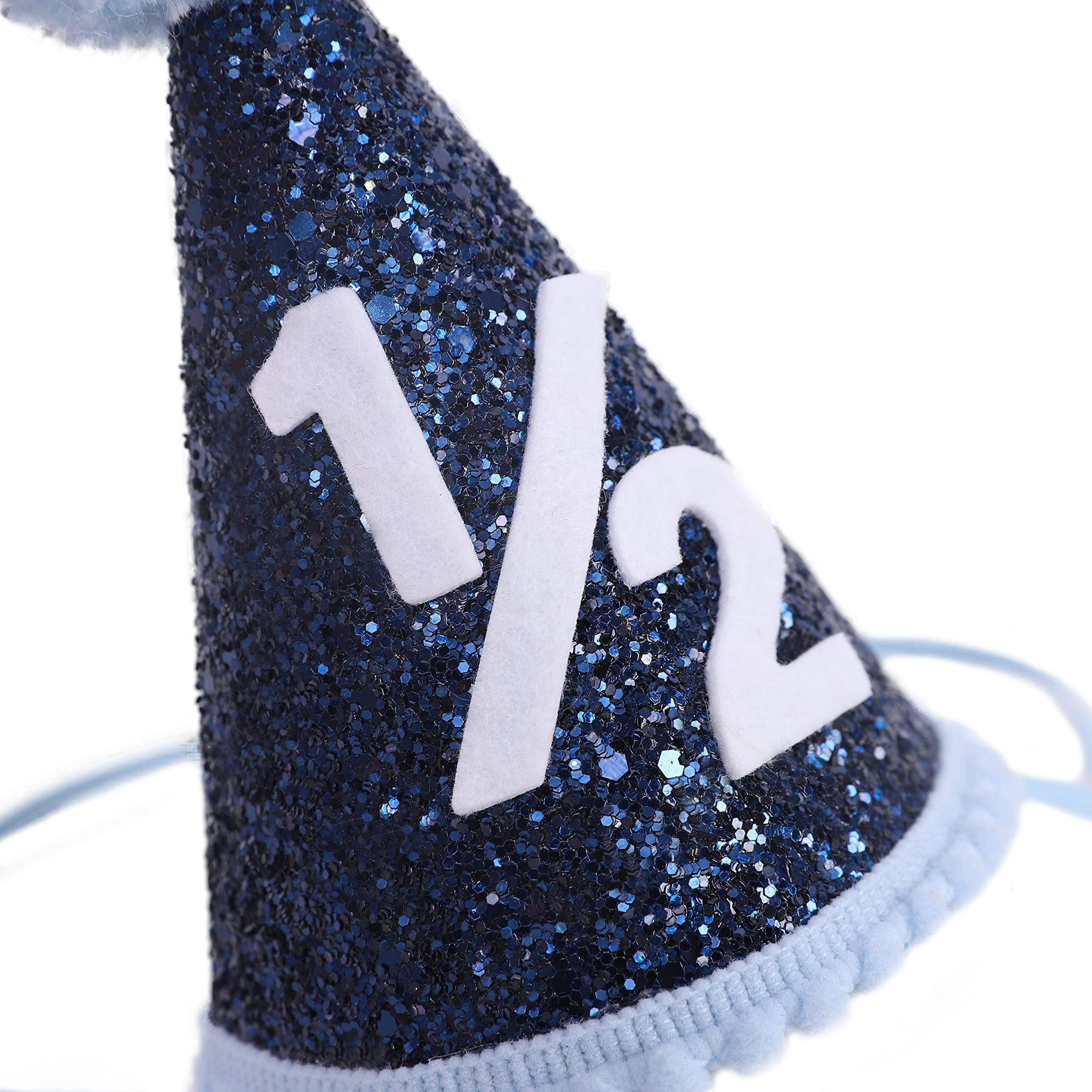 WAOUH WAOUH Blue Party Half Birthday Baby Boy Party Hat - Boy 1/2 Birthday Mini Glitter Blue Party Hat - photo props(LAN SE 1/2 SUI)