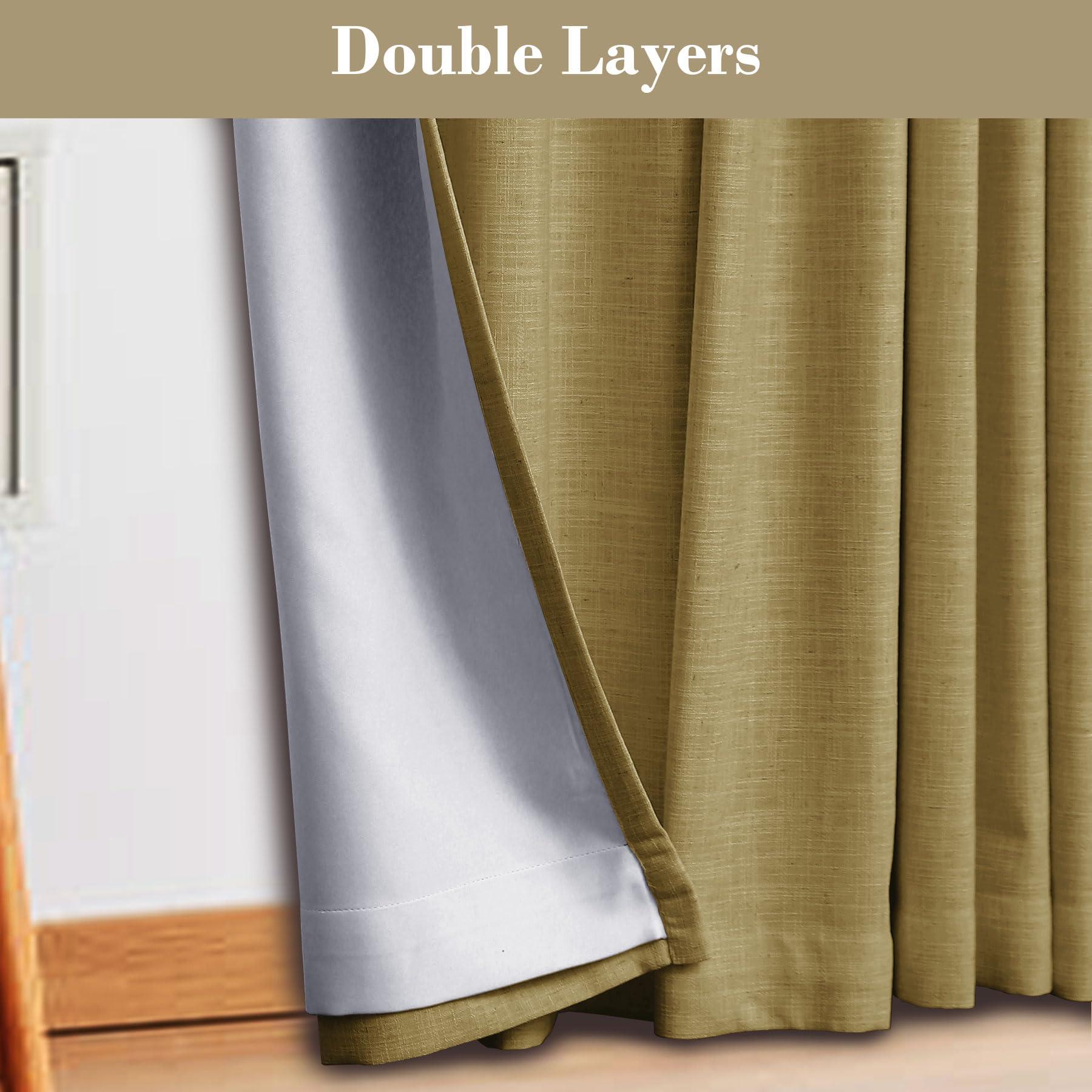 cololeaf coloeaf Blackout Curtains 108 Inches Long 9ft Linen Textured Grommet Curtains for Living Room Bedroom Light Blocking Ceiling Drapes Rustic Farmhouse Drapes Kahki Yellow 100" Wx108 L 1 Panel