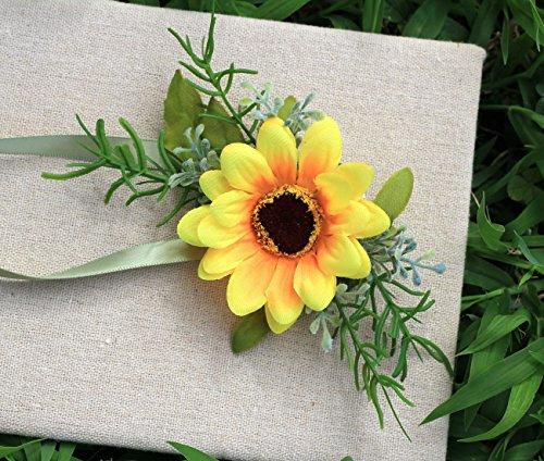 MOJUN MOJUN Bride Bridesmaid Wedding Flower Corsage Wrist Flower Simulation Sunflower, Pack of 2