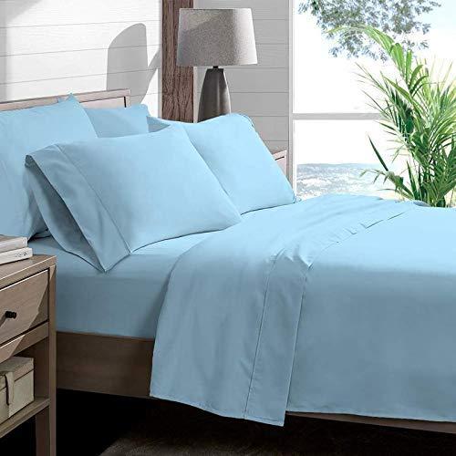 Unique Beddings Unique Beddings Italian 1800 Thread Count Heavy Soft Egyptian Cotton Sheet Set DEEP Pocket, King, Light Blue Solid, Premium Italian Finish (Features : Fully Elastic Fitted Sheet Fits 14-16\" Pocket)