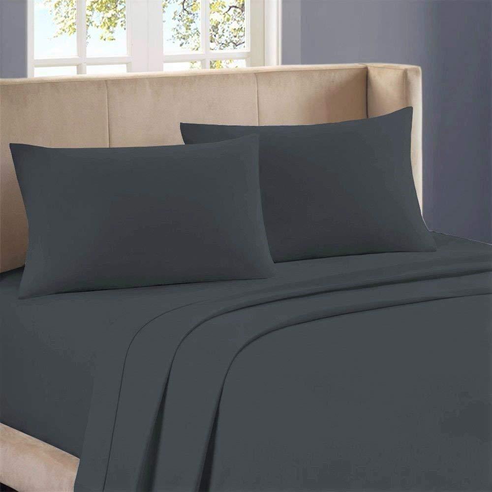 Bedding Castle 1200-Thread-Count 100% Egyptian Cotton Bed Sheet, 4-Pc Full Dark Grey Solid Sheet Set Single Ply Long Staple Cotton Yarns, Sateen Weave, Fits Mattress Upto 28" Deep Pocket