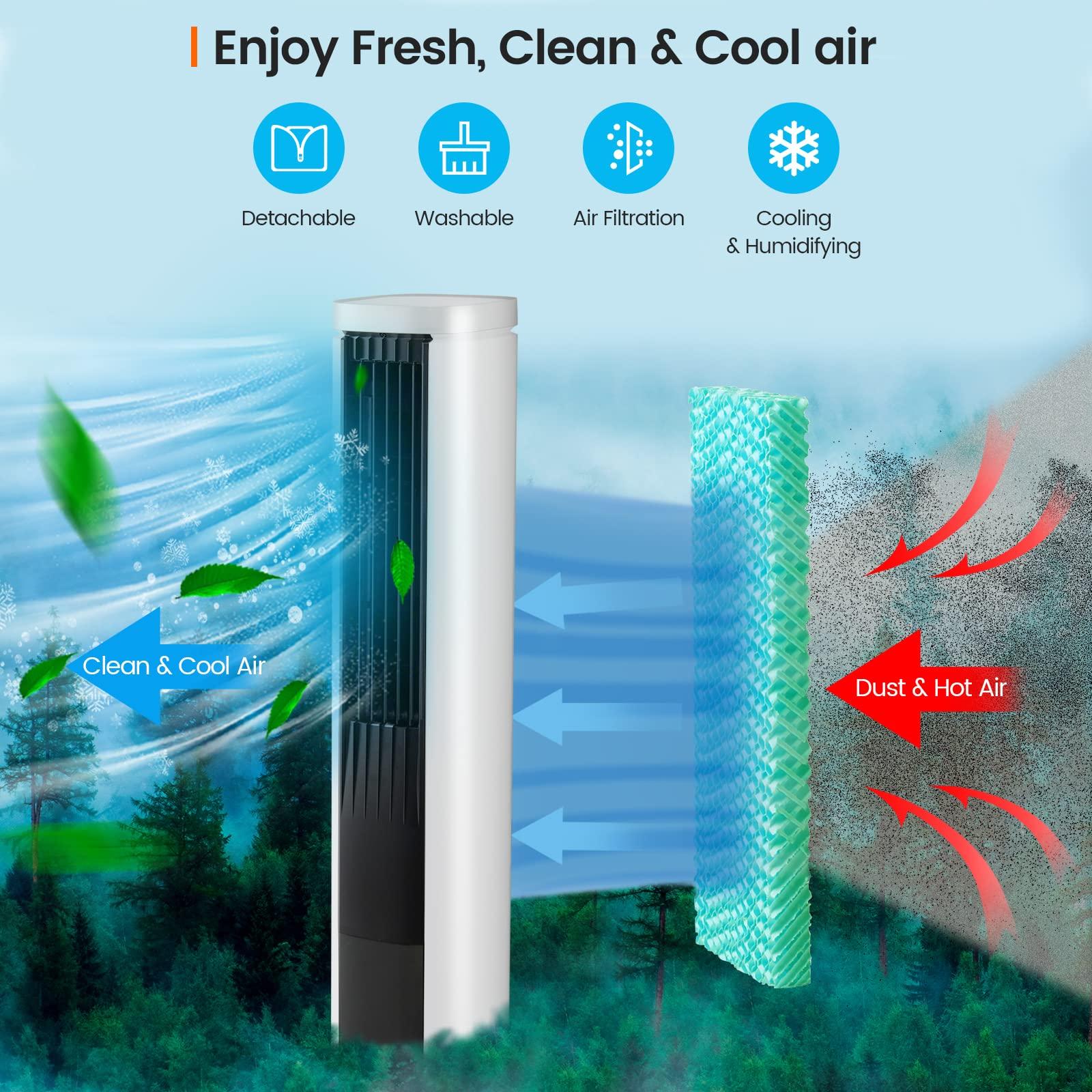 COSTWAY COSTWAY Portable Evaporative Air Cooler for Room, 40-Inch Bladeless Cooling Tower Cooler with Remote Control, 4 Ice Packs, 4 Speeds, 7H Timer, 60 Oscillation, Quiet Swamp Cooler Fan for Home Office