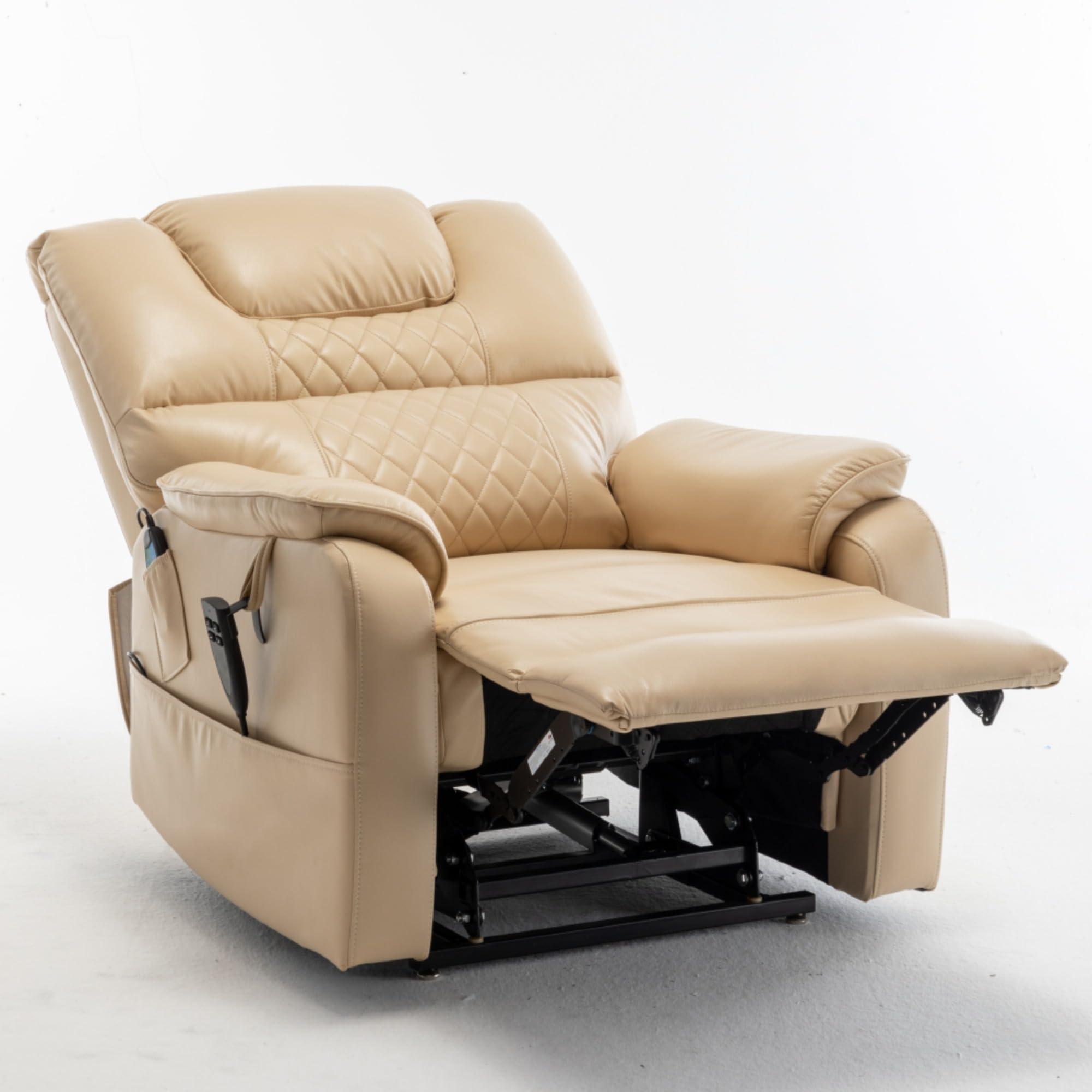 WEALTHKING Luxurious Electric Lounge Chair for Elderly - Power Supply Recliner Sofa with 180 Flat Lying Position, Remote Control, Side Pockets - Perfect for Living Room, Bedroom, Home Theater (Beige+PU)