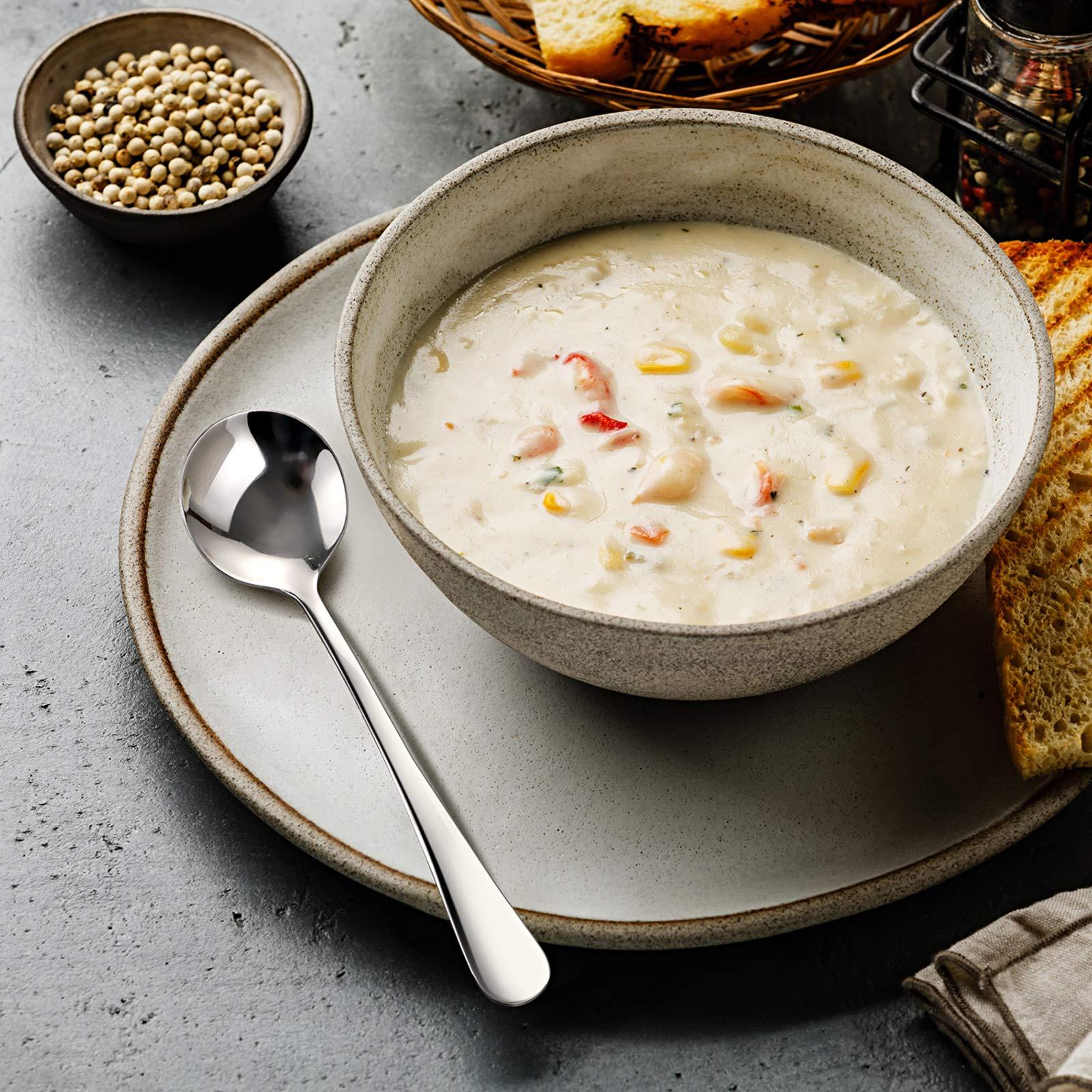 HIWARE Hiware 12-Piece Soup Spoons, Round Stainless Steel Bouillon Spoons