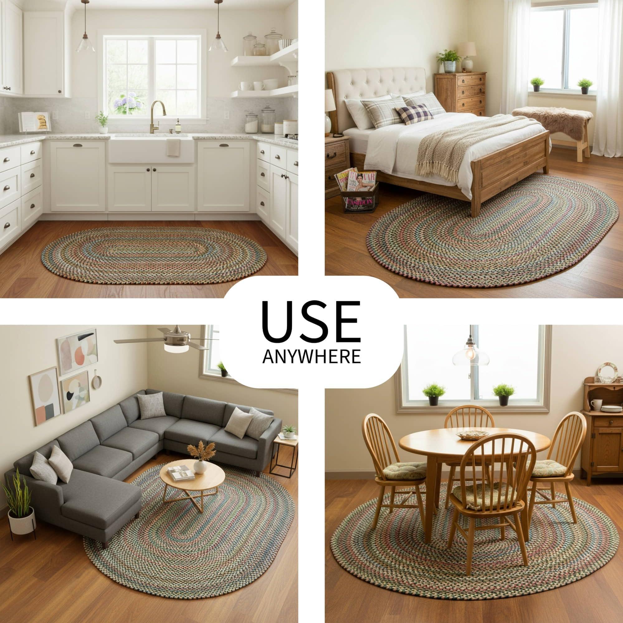 Super Area Rugs Super Area Rugs Roxbury American Made Braided Rug for Indoor Outdoor Spaces, Spruce Green/Natural Multi, 3' X 5' Oval