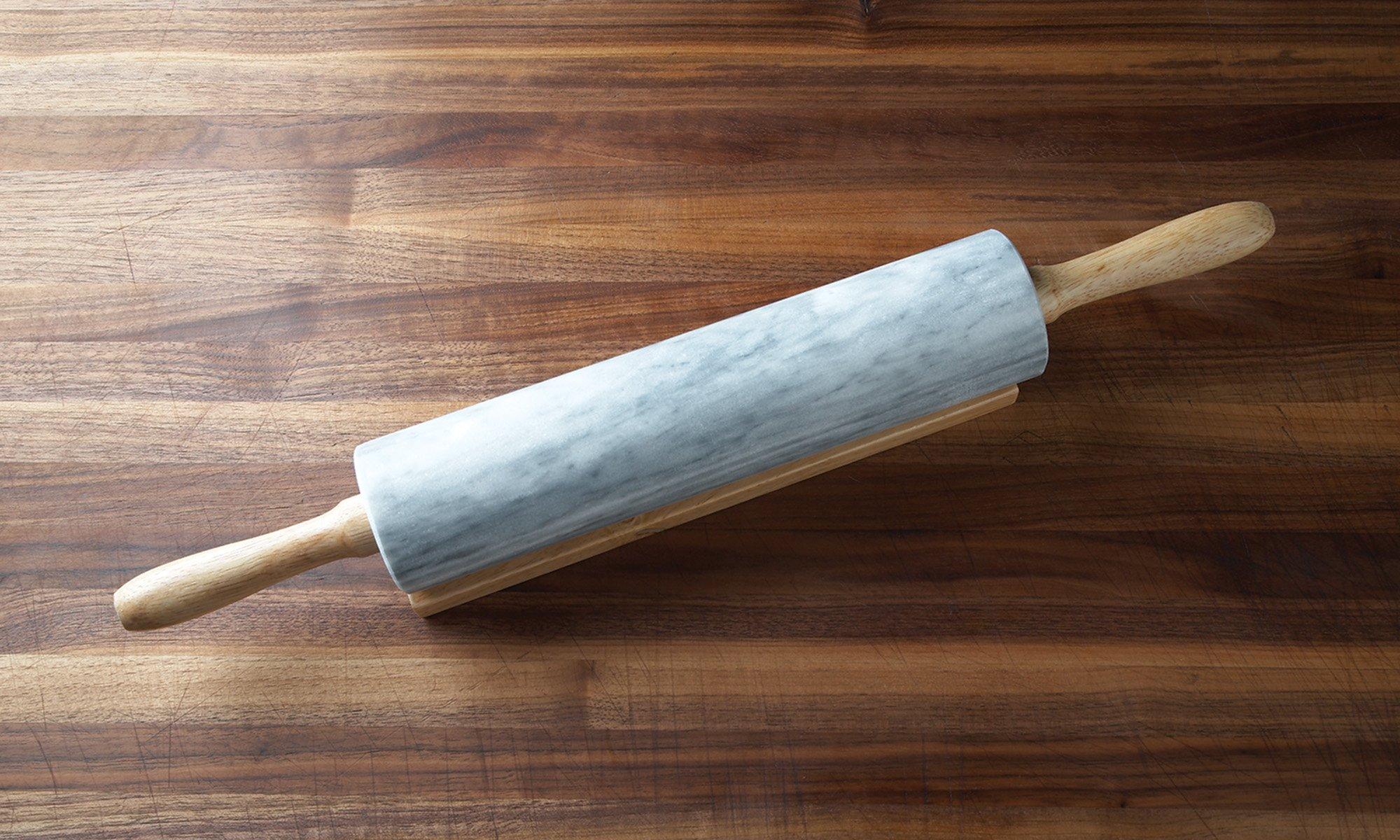 Fox Run Fox Run Polished Marble Rolling Pin with Wooden Cradle, 10-Inch Barrel, White