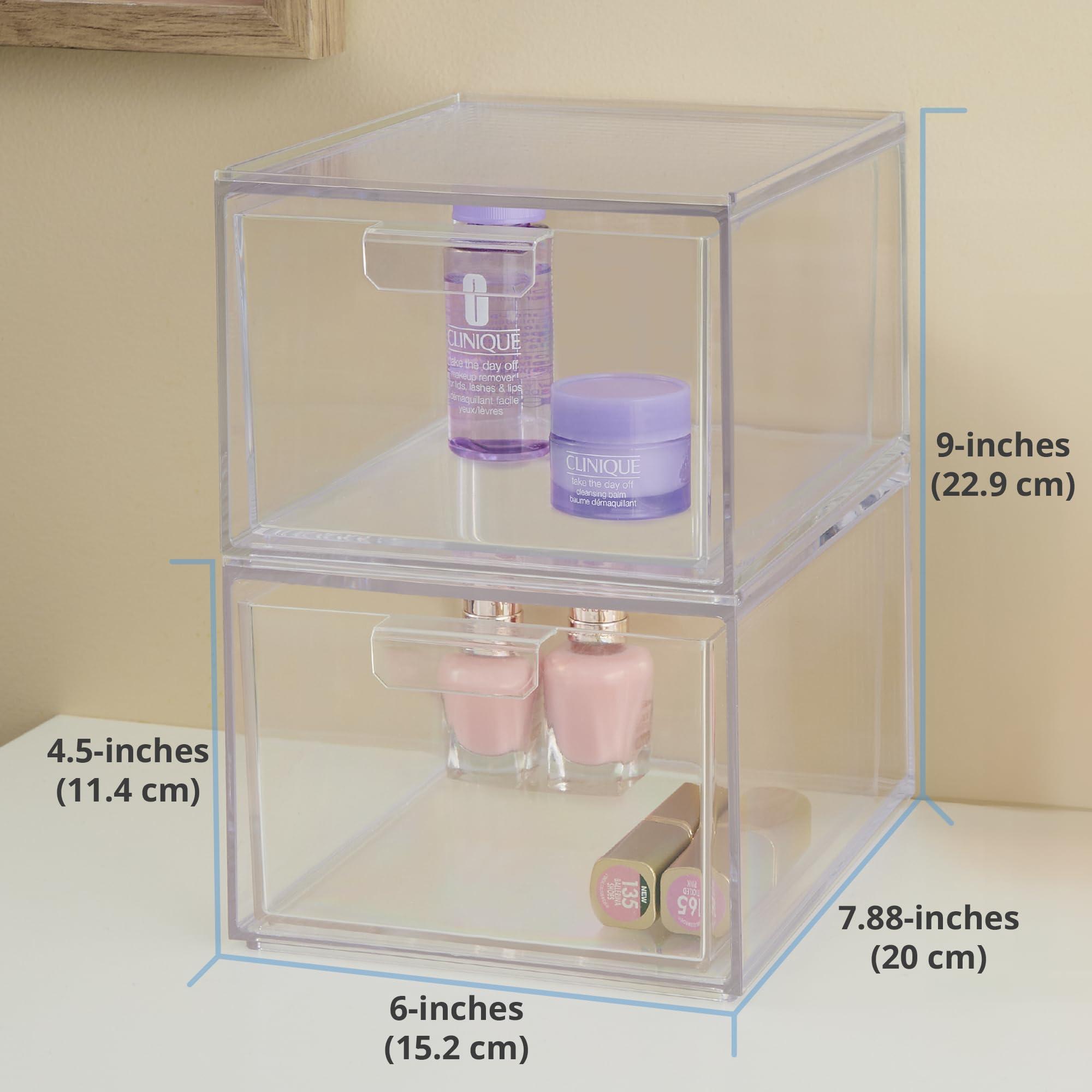 STORi STORi Audrey Stackable Clear Bin Plastic Organizer Drawers | 2 Piece Set | Organize Cosmetics and Beauty Supplies on a Vanity | Made in USA
