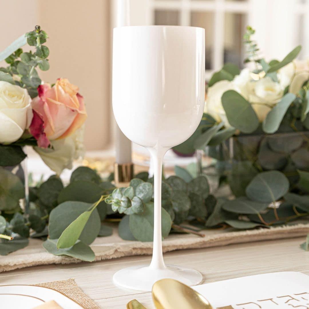 EcoQuality EcoQuality White Plastic Wine Glasses - 12 oz Wine Glass with Stem, Disposable Shatterproof Wine Goblets, Reusable, Elegant Drink Cup Tumbler, Weddings, Party, Dinner, Baby Showers (60 PACK)