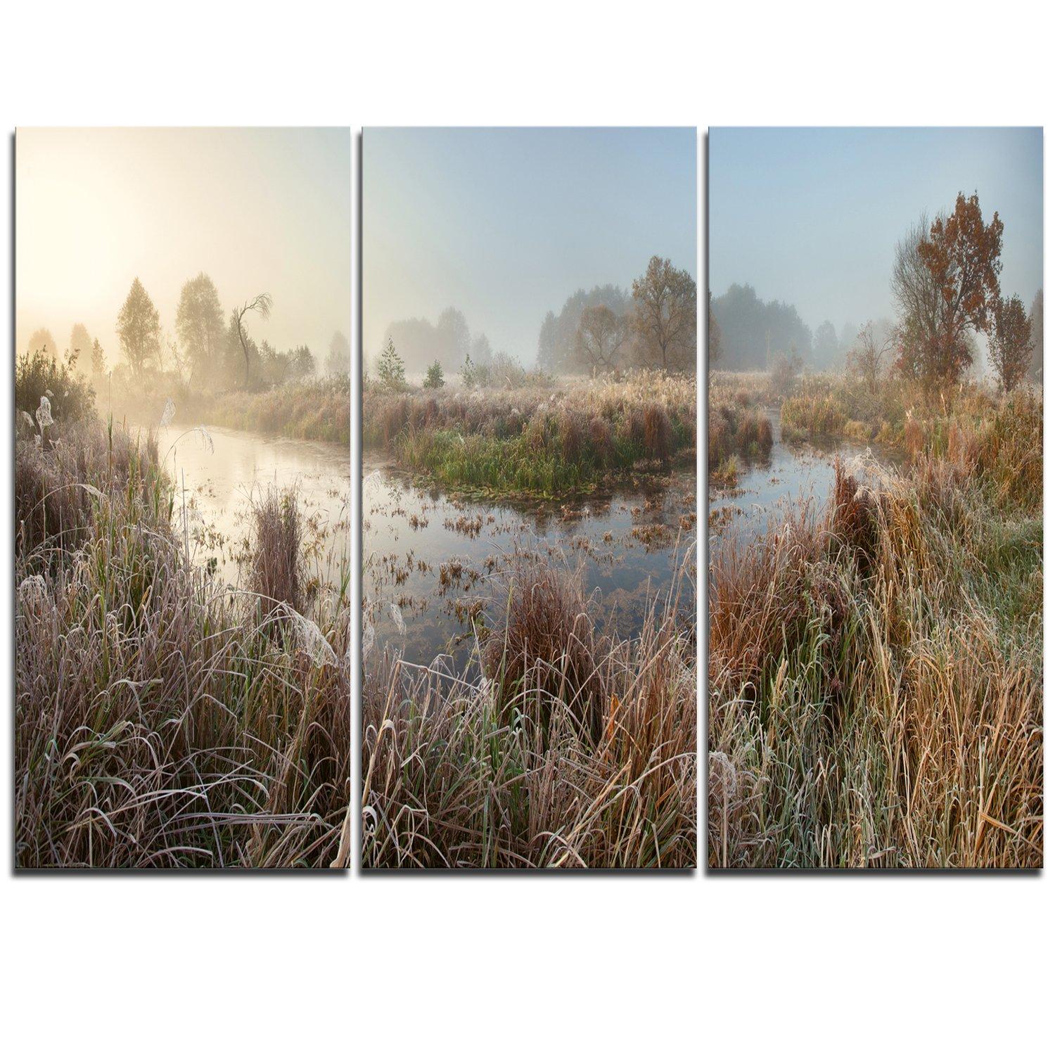 Design Art Designart MT11310-3P Frosty Grass Aside River Panorama Landscape Metal Wall Art (3 Piece), 28\'\' H x 36\'\' W x 1\'\' D 3P, Yellow