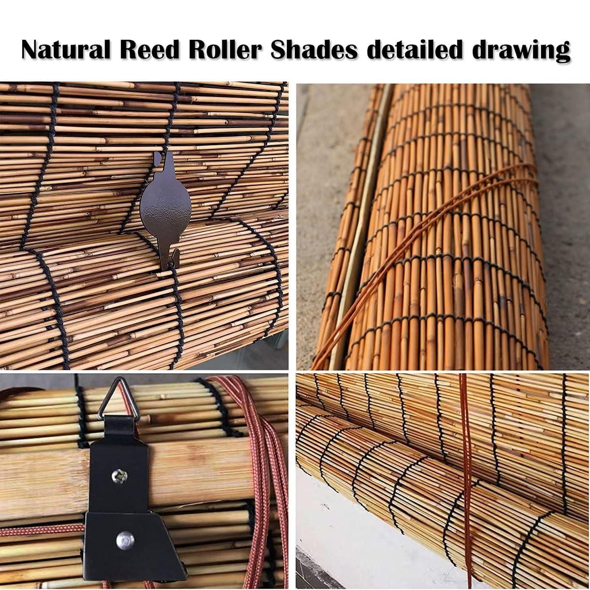 VELLOW Matchstick Cordless Window Shade, Natural Bamboo Roman Blinds Sun Shades 30x72in 60x84in 24x48in Light Filtering Roll Up Reed Shade for Indoor/outdoor Garden Bamboo Privacy Shades (Size : W24 x H60