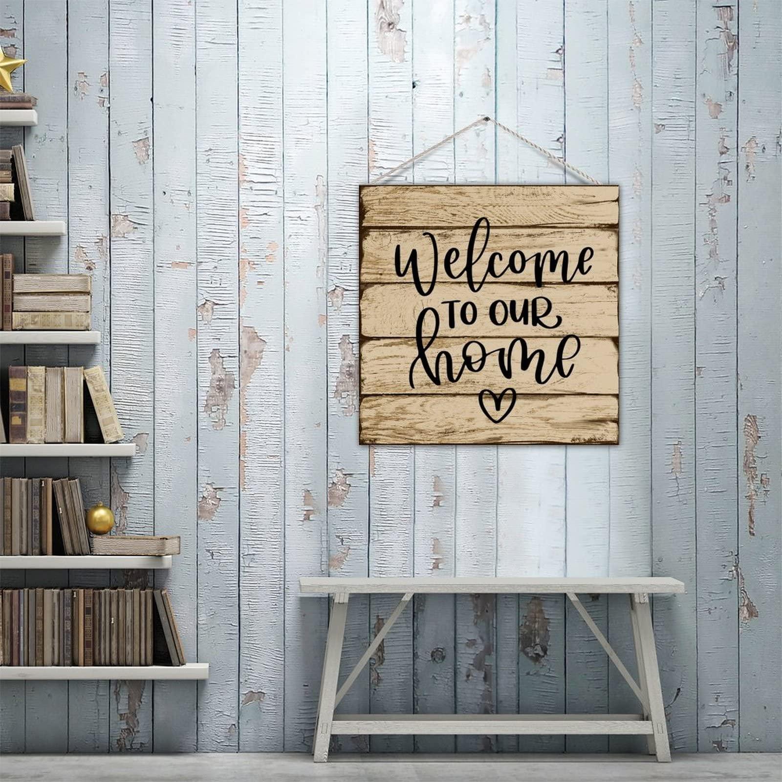 Generic Vintage Wood Sign Plaque Welcome to Our Home Rustic Wooden Craft Sign Welcome Sign Countryside Wood Wall Sign for Yard Bedroom Wall Decor 16x16 Inch