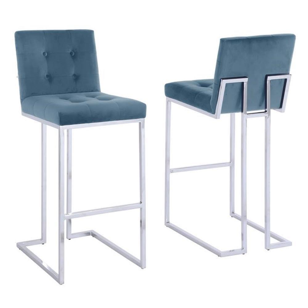 Home Square Home Square Velvet Barstool with Tufted Seat in Teal Blue - Set of 4