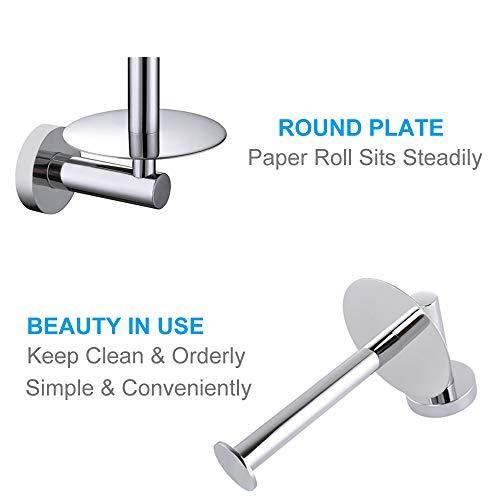 Aomasi Vertical Toilet Paper Holder, Aomasi Stainless Steel Modern Bathroom Chrome Tissue Hanger with Round Plate, Standing Style TP Roll Storage, Wall Mounted