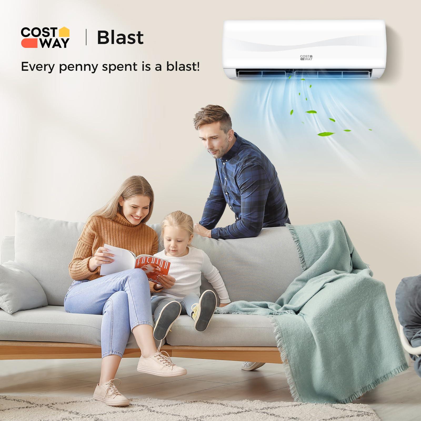 COSTWAY COSTWAY 12000BTU Mini Split Air Conditioner& Heater, 17 SEER2 208-230V Wall-Mounted Ductless AC Unit Cools Rooms up to 750 Sq. Ft, Energy Efficient Inverter AC w/Heat Pump (Blast Series)
