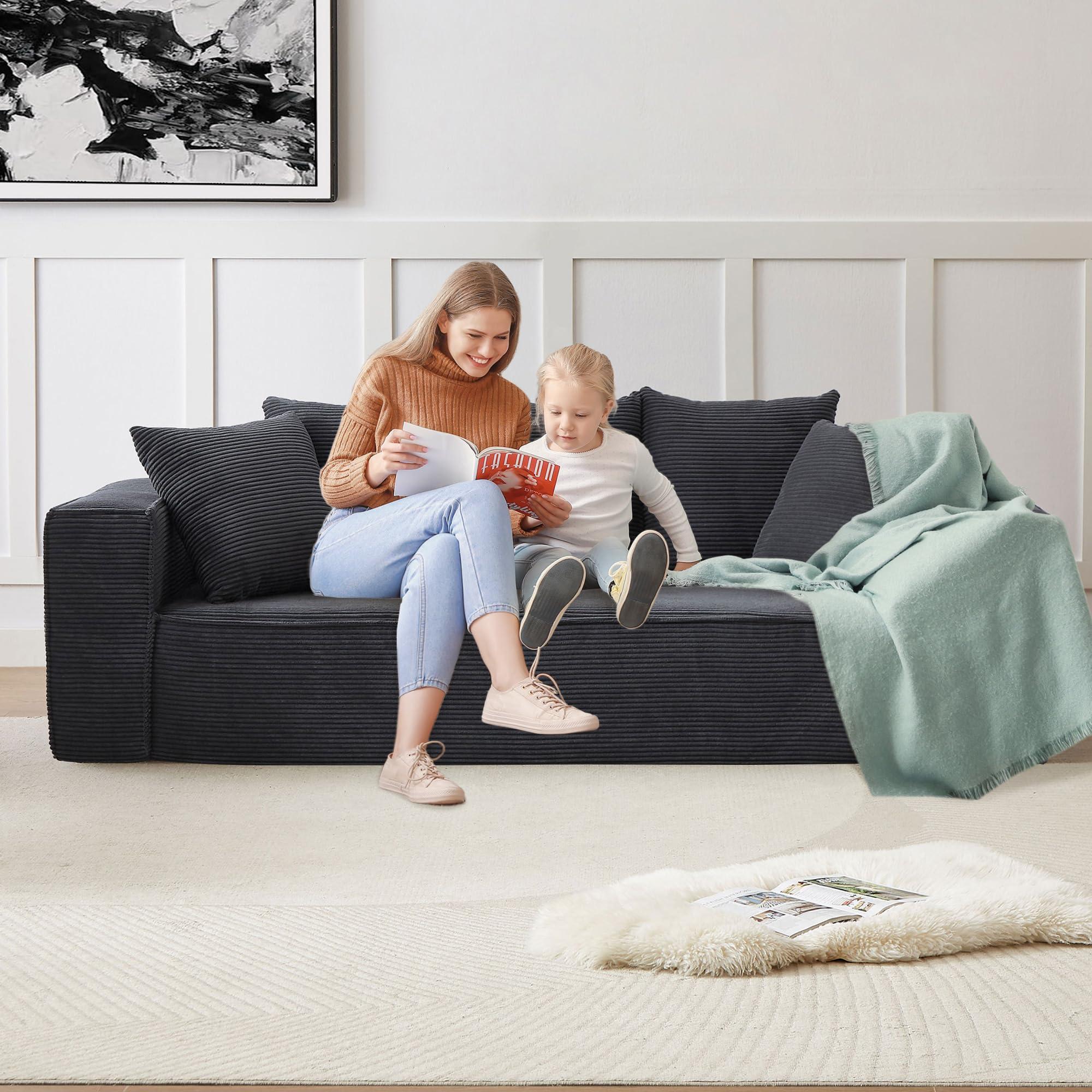 LIFEISLE LIFEISLE Modern Corduroy Sofa for Living Room Lounge Sofa Comfy Couch with 5 Matching Pillows Lazy 3 Seater Sofa for Home Apartment