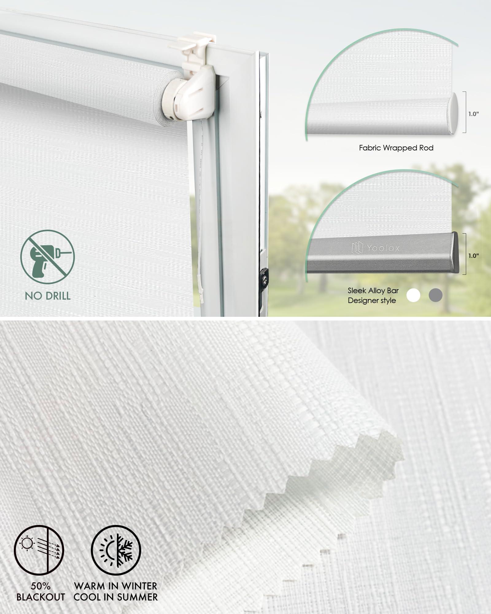 Yoolax Yoolax Motorized Blinds with Remote, No Drill Cordless Electric Shades for Windows Light Filtering Automatic Window Shades App Control, Custom Size(50% Shading-Jacquard White)