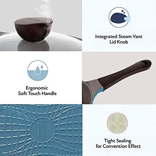 Neoflam Neoflam Eela 12'' Non Stick Chef's Wok with Glass Lid, Stir Fry Pan and POFA-Free Ceramic Coating for Cooking Saute Vegetables, Meat, Fish, 12 inch, Deep Blue (Handle assemble required)