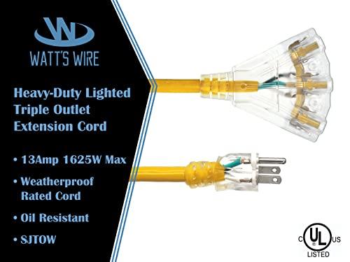 Watt\'s Wire 50 ft - 14 Gauge Retractable Extension Cord Reel - Heavy Duty Cable Reel w/Multi Outlet Lighted Receptacle - Premium Grade 13 Amp Extension Cord Retractable Reel w/Mounting Kit - by Watt\'s Wire