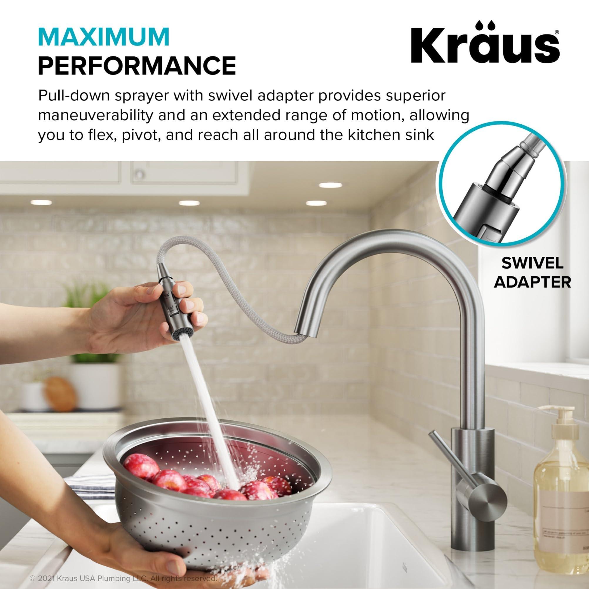 Kraus KRAUS Oletto Single Handle Pull Down Kitchen Faucet with QuickDock Top Mount Installation Assembly in Chrome, KPF-2620CH