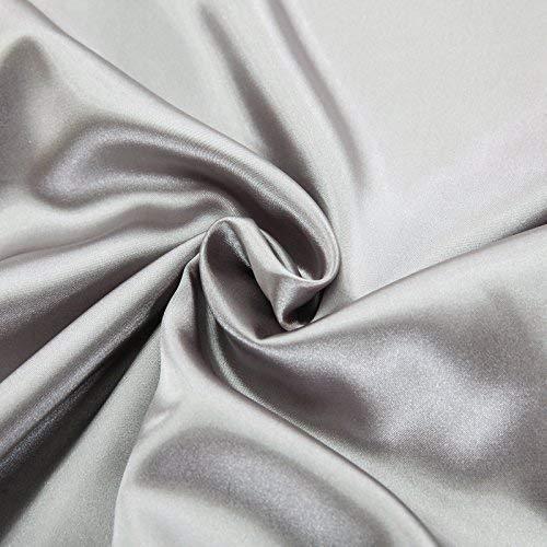 Good Night Bedding Duvet Cover Twin Size Set Silver With Button Closure, Ultra Soft Silky Satin 4 Pieces Washed Comforter Cover Sets (1 Duvet Cover + 1 Fitted Sheet 12\" Deep + 2 Pillow Shams) Duvet Set