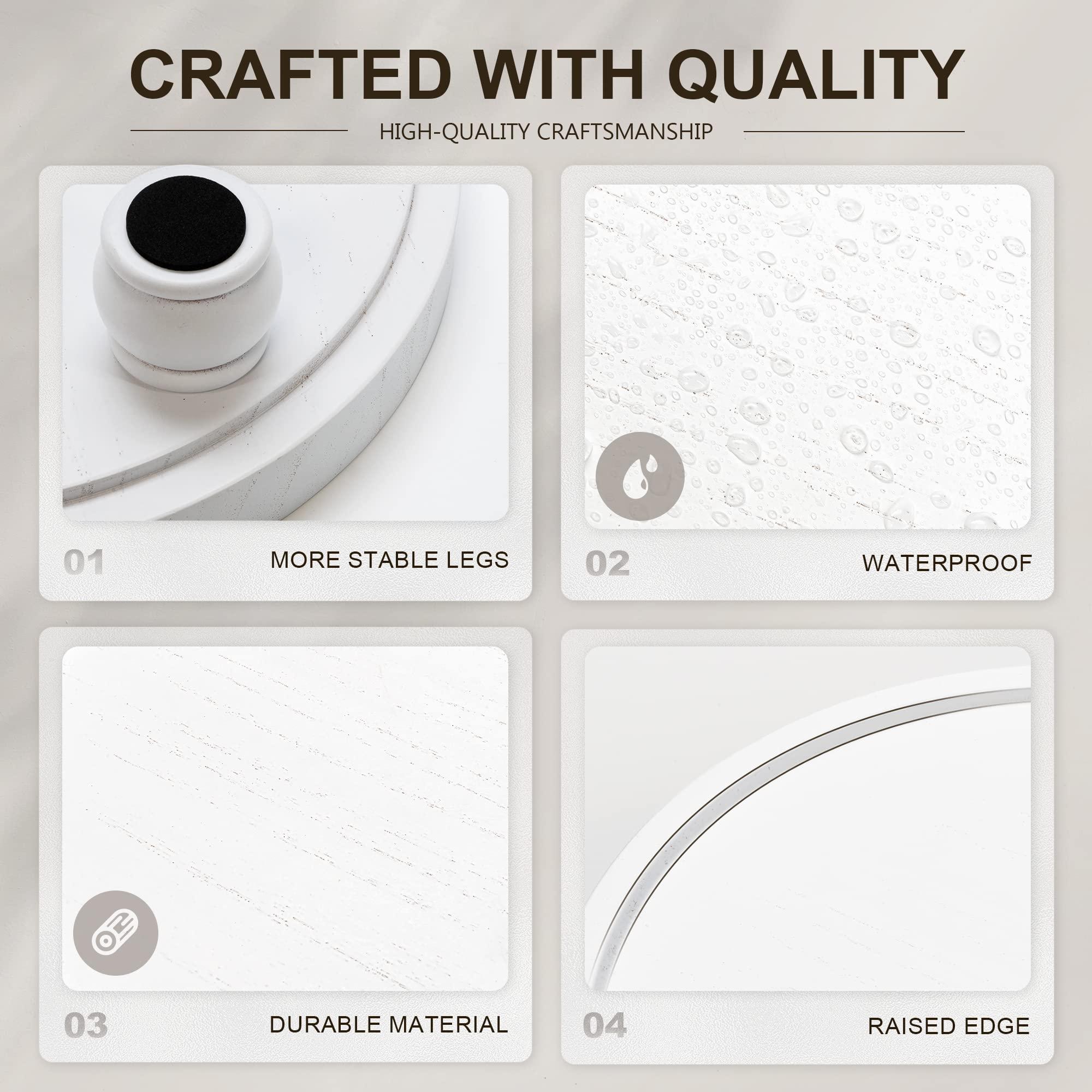 EOSAHR EOSAHR Decorative Wooden Riser for Home Decor : Farmhouse Display Stand for Kitchen Counter, Bathroom Sink and Home Decor - Rustic Round Waterproof Pedestal Tray for Soap, Plant Holder (White)