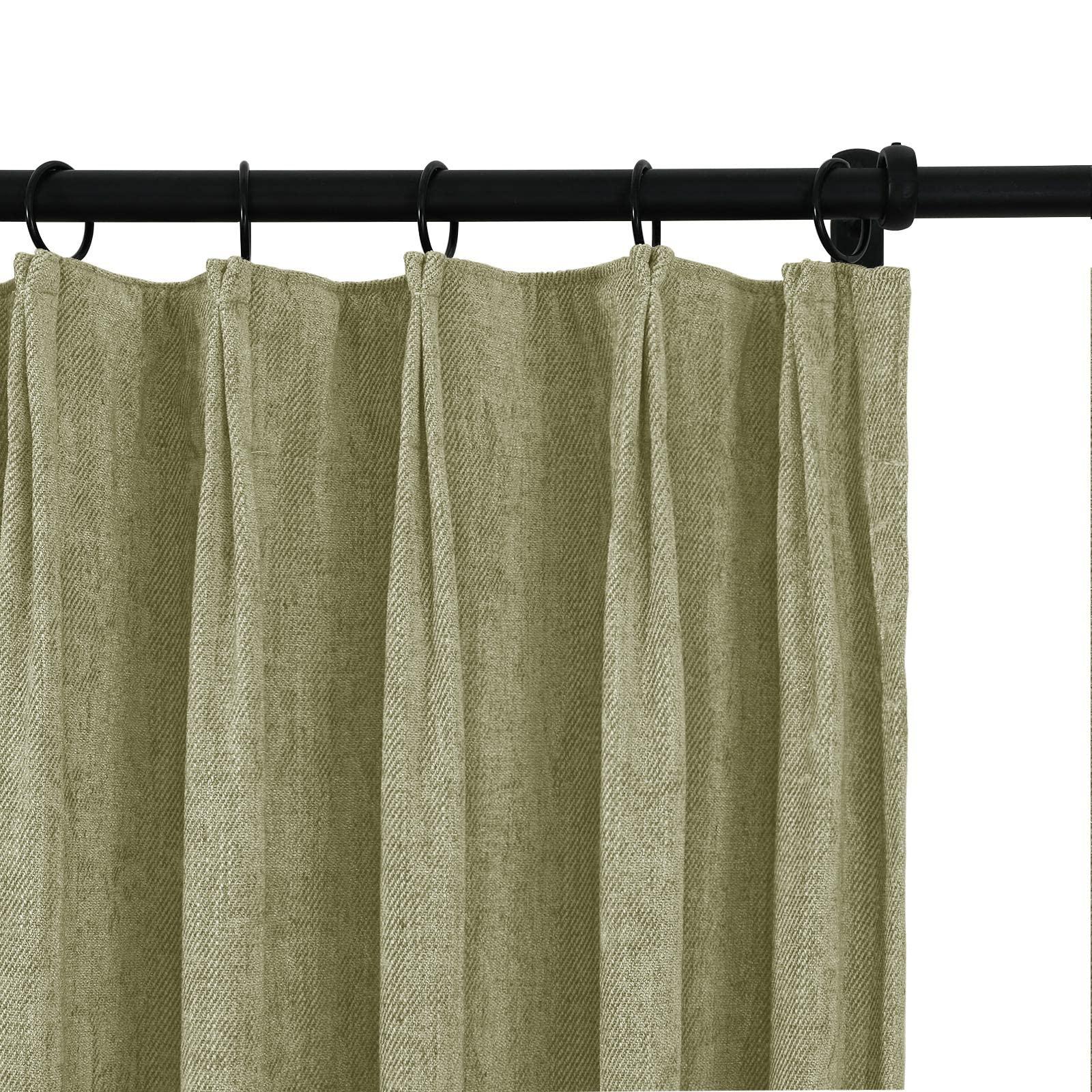 ChadMade ChadMade Chenille Curtain 84 Inches Long Room Darkening Curtain Thermal Insulate Window Treatment Double Pleated Header Draprey, Pale Khaki 50W x 84L, 1 Panel, Tino Collection