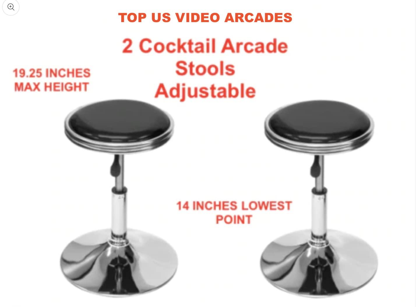 TOP US VIDEO ARCADES Top Us Arcades Set of 2 Swivel Bar Stools Easy Adjustable Height Leather Padded Cushion Work Home Bar Man Cave Arcade Room Garage Padding Black top Shiny Chrome