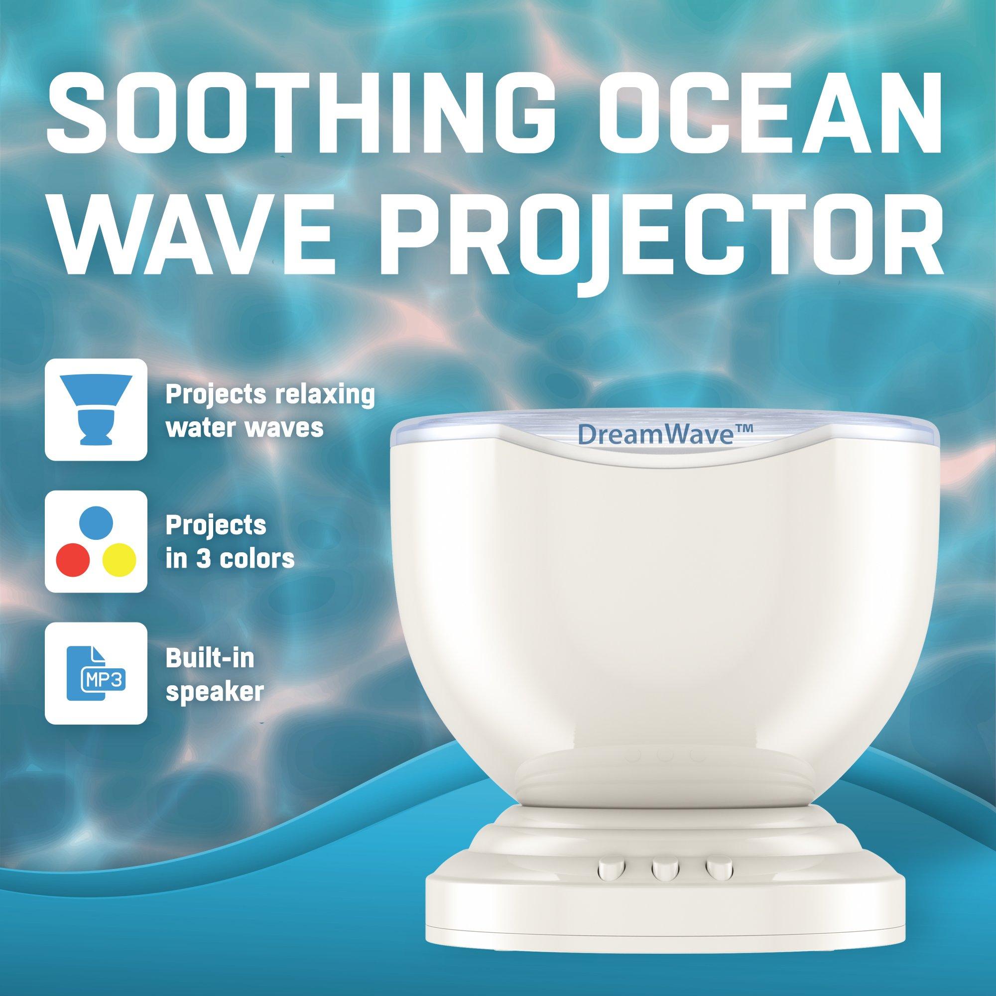 Gideon Soothing & Relaxing Ocean Wave Projector LED Night Light with Built-in Stereo Speakers / (12 LED Bulbs - 8 Colors)