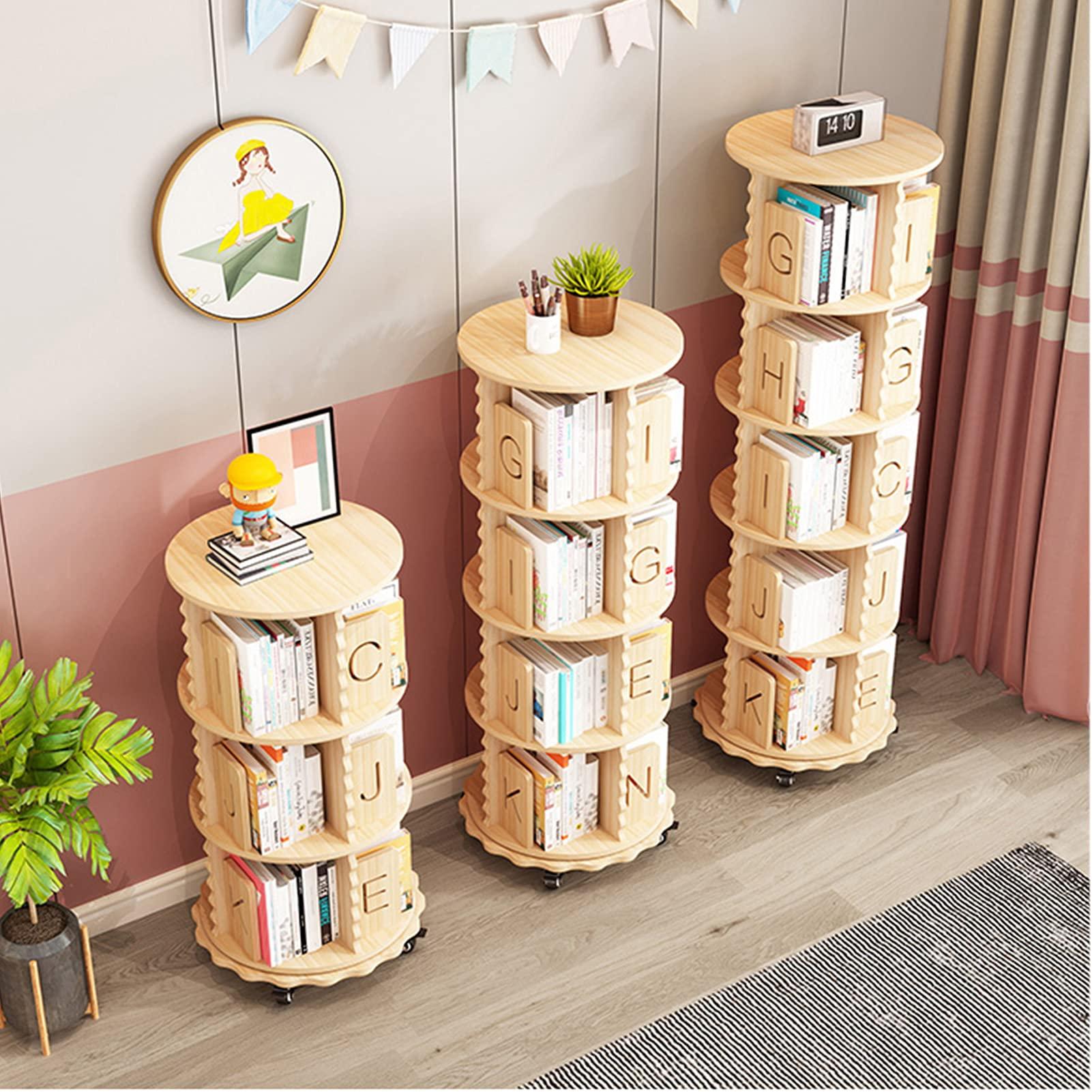 JKGHK JKGHK Round Revolving Bookcases, Solid Wood Removable Freestanding Bookcase, with Universal Wheels 360 Rotatable Book Racks Storage Rack, Home/Office/Kids Room