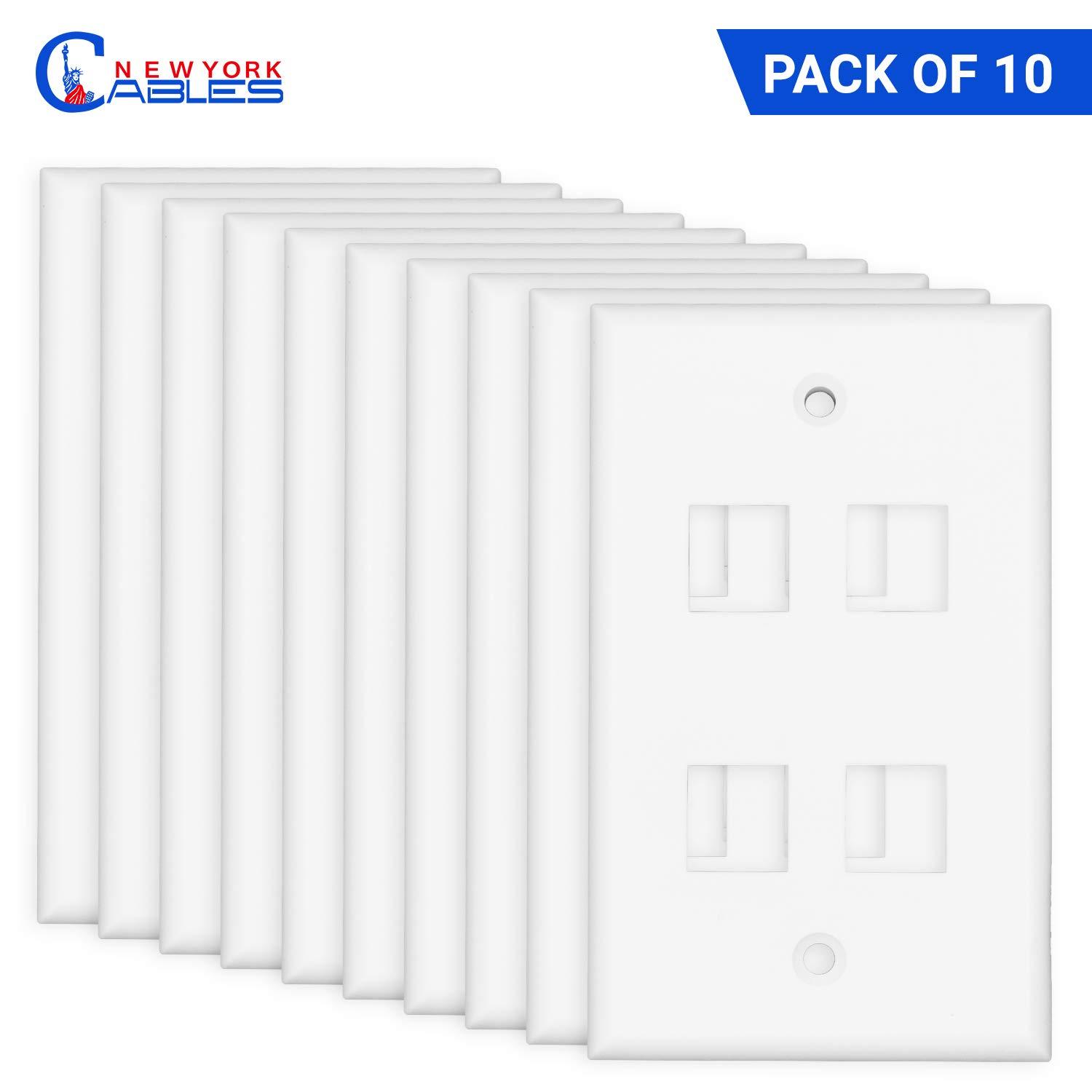 NewYork Cables Ethernet Wall Plate - 4 Port 10 Pack UL Listed Keystone Jack Wall Plate, Low Profile Ethernet Wall Outlet for HDMI & RJ45 4 Port Keystone Wall Plate, Easy Install for Network & AV Connection-White