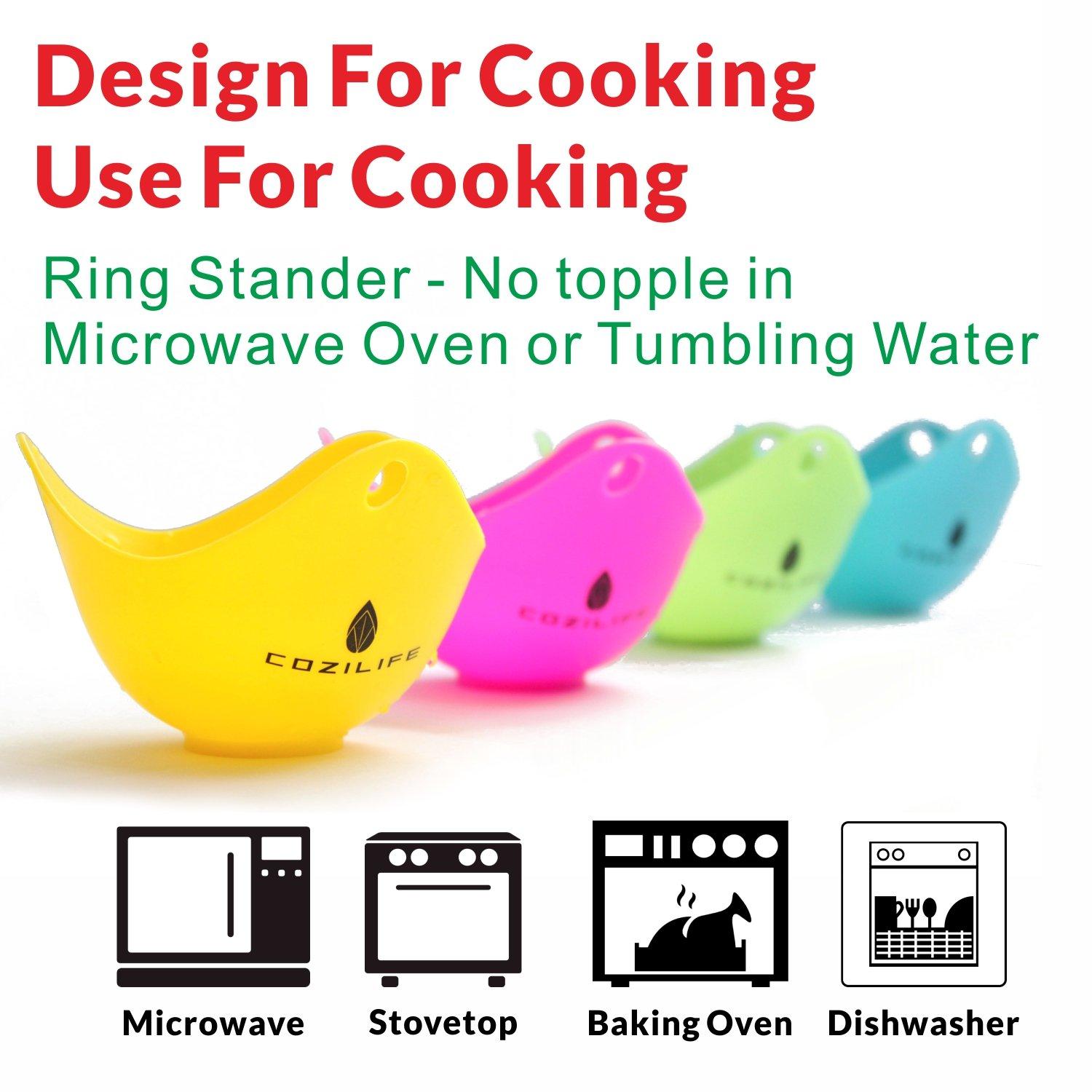 COZILIFE Egg Poacher COZILIFE Silicone Egg Poaching Cups with Ring Standers, For Microwave or Stovetop Egg Cooking, Kraft Box Packing, BPA Free, Pack of 4