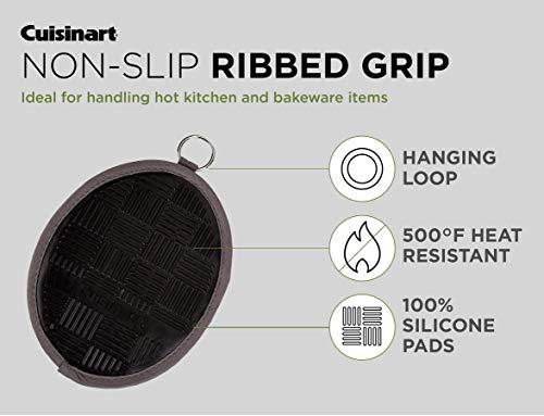 Cuisinart Cuisinart Silicone Oval Pot Holders and Oven Mitts - Heat Resistant, Handle Hot Oven/Cooking Items Safely - Soft Insulated Pockets, Non-Slip Grip and Convenient Hanging Loop - Green, 2pk