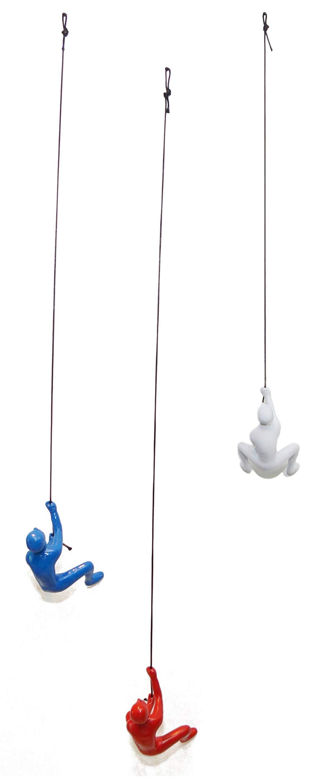 Climbing Man Wall Art Climbing Man Wall Art for Home Decor with 30 Leather Rope | Polyresin Statues and Sculptures with Hanging Hardware Included for Modern Wall Decor and Motivational Art, Red-White-Blue, Set of 3