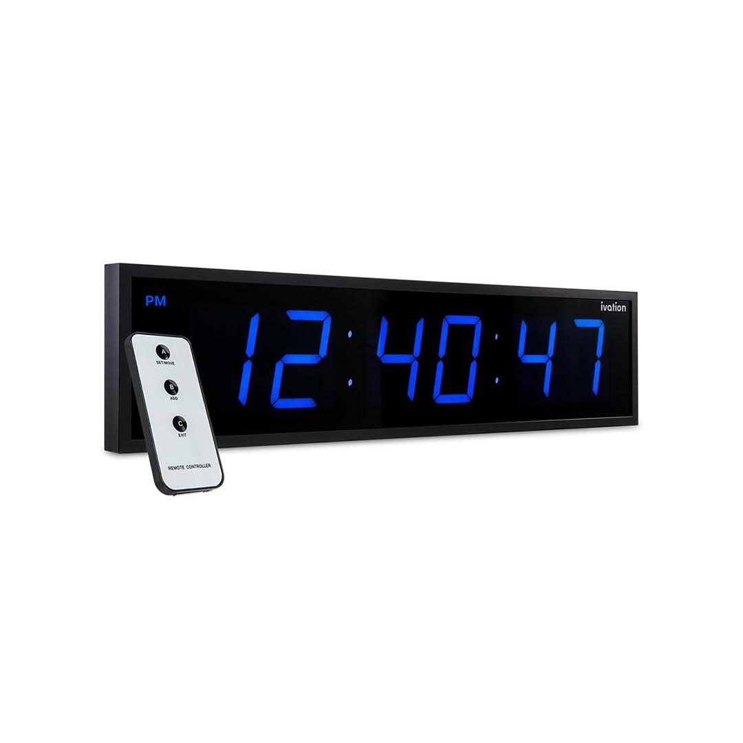 Ivation Ivation Oversized Large Digital Wall Clock - Big LED Digital Clock w/Large Display, Shelf or Wall Mount (24 Inch - Blue) 6 Brightness Levels | Time Memory | Remote, Mounting Holes & Hardware