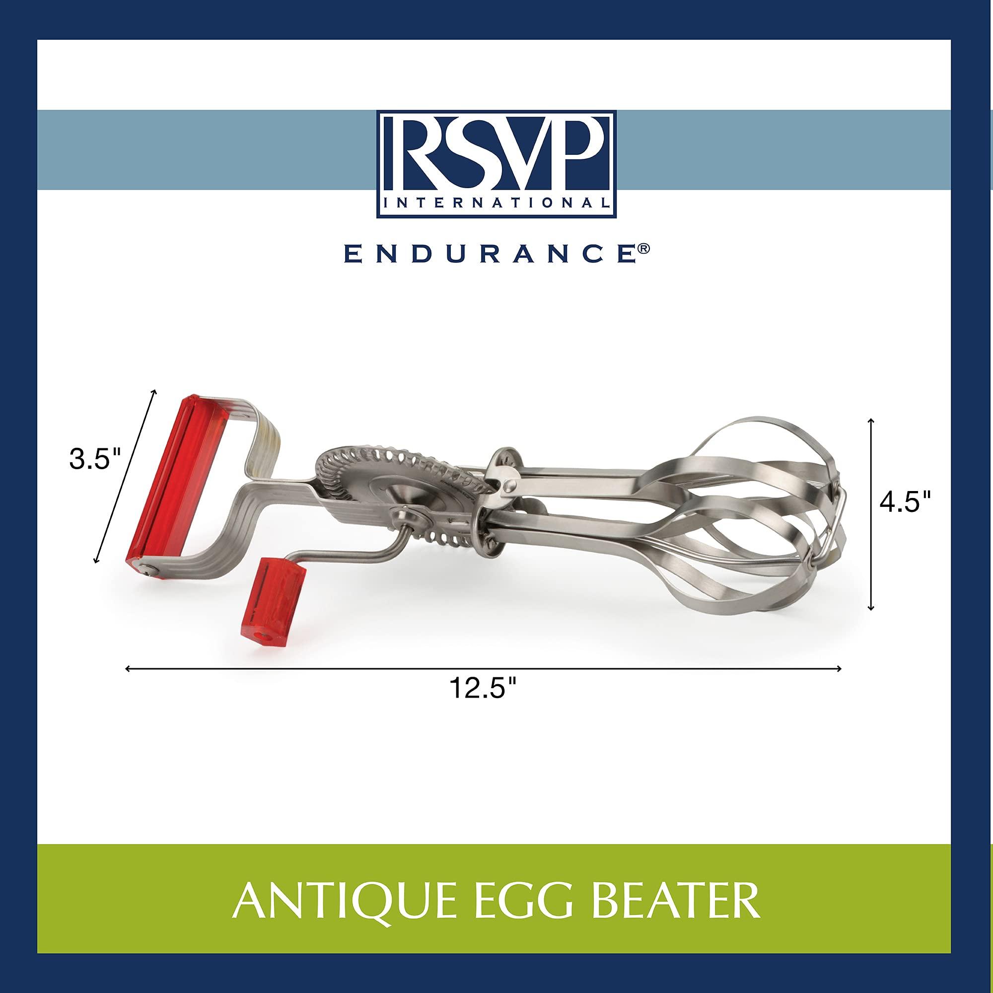 RSVP International RSVP International (BEATR-RD) Handheld Vintage Inspired Egg Beater, 18/8 Stainless Steel Dishwasher Safe, 12.25 Inch, Red