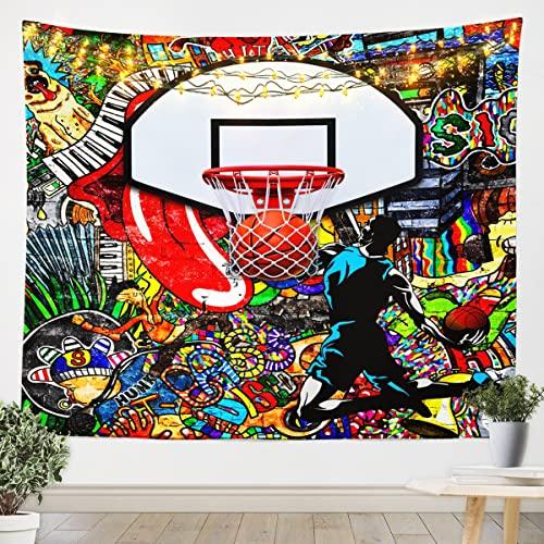 Castle Fairy Basketball Tapestries Sports Gaming Tapestry Colorful Graffiti Wall Hanging Art Bedroom Aesthetic Funny Tapestries for Men Boys Living Room College Dorm 59.1x59.1